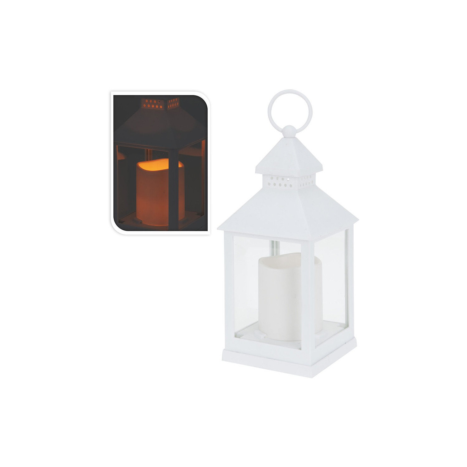 Farol con vela de led 10.5x10.5x23cm blanco