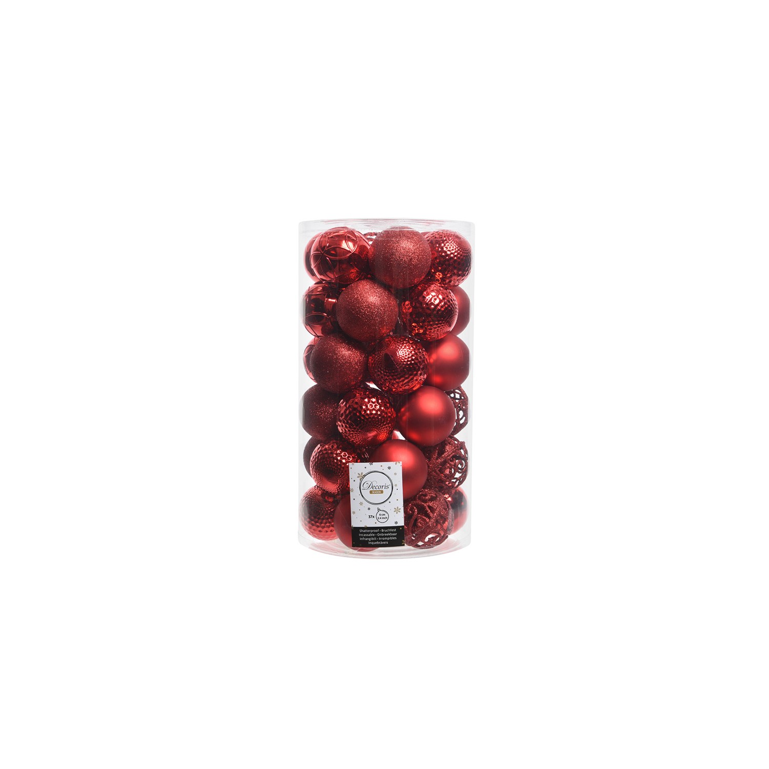 Tubo con 37 bola rojas decorativas para arbol de navidad ø6cm