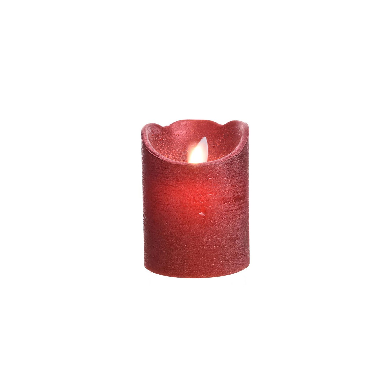 Vela interior de led ø7,5x10cm color rojo.acabado metálico luz blanco cálido