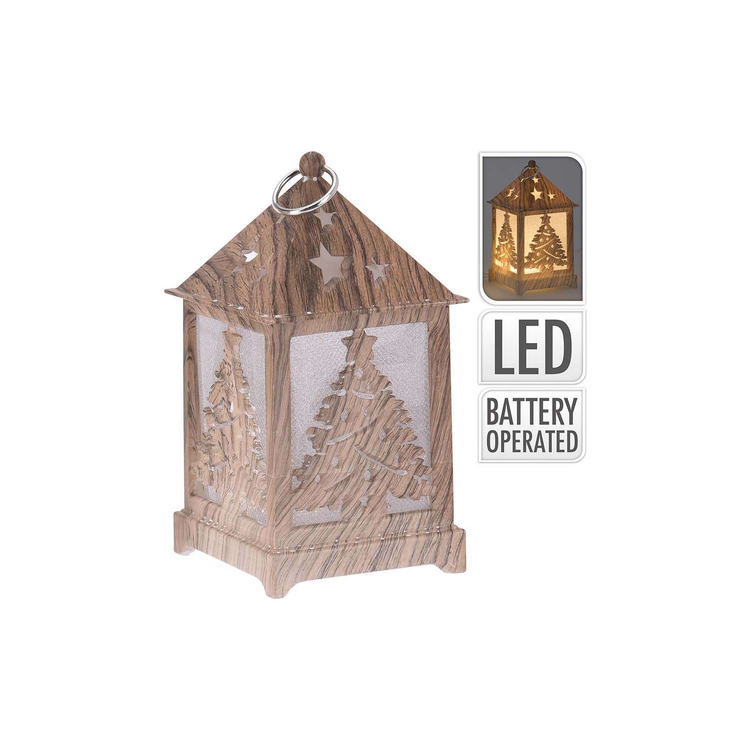 Farol led tallado efecto madera 6,5x6,5x12cm colores/modelos surtidos