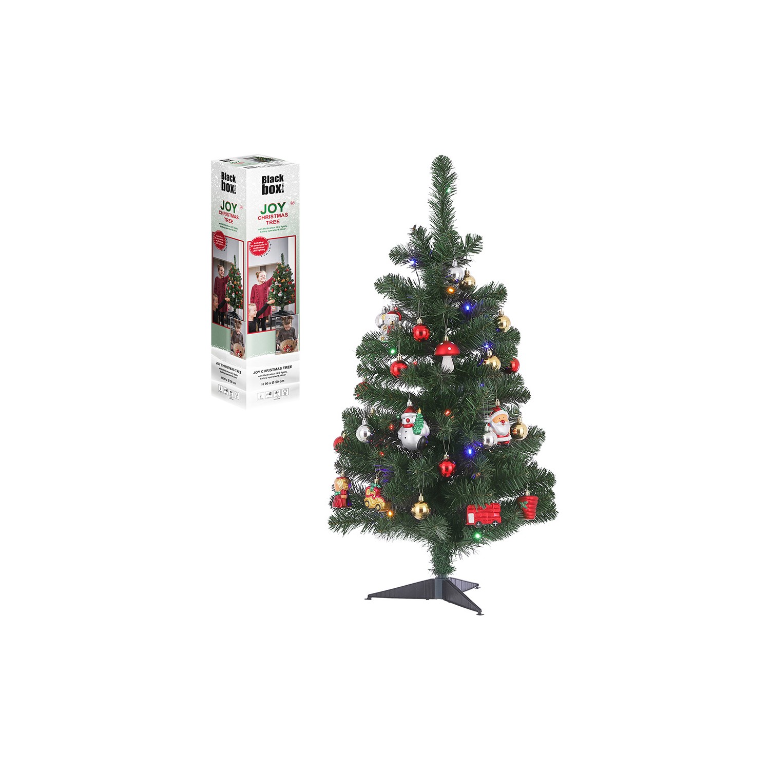 Kit infantil arbol de navidad con decoracion y luces led 90cm