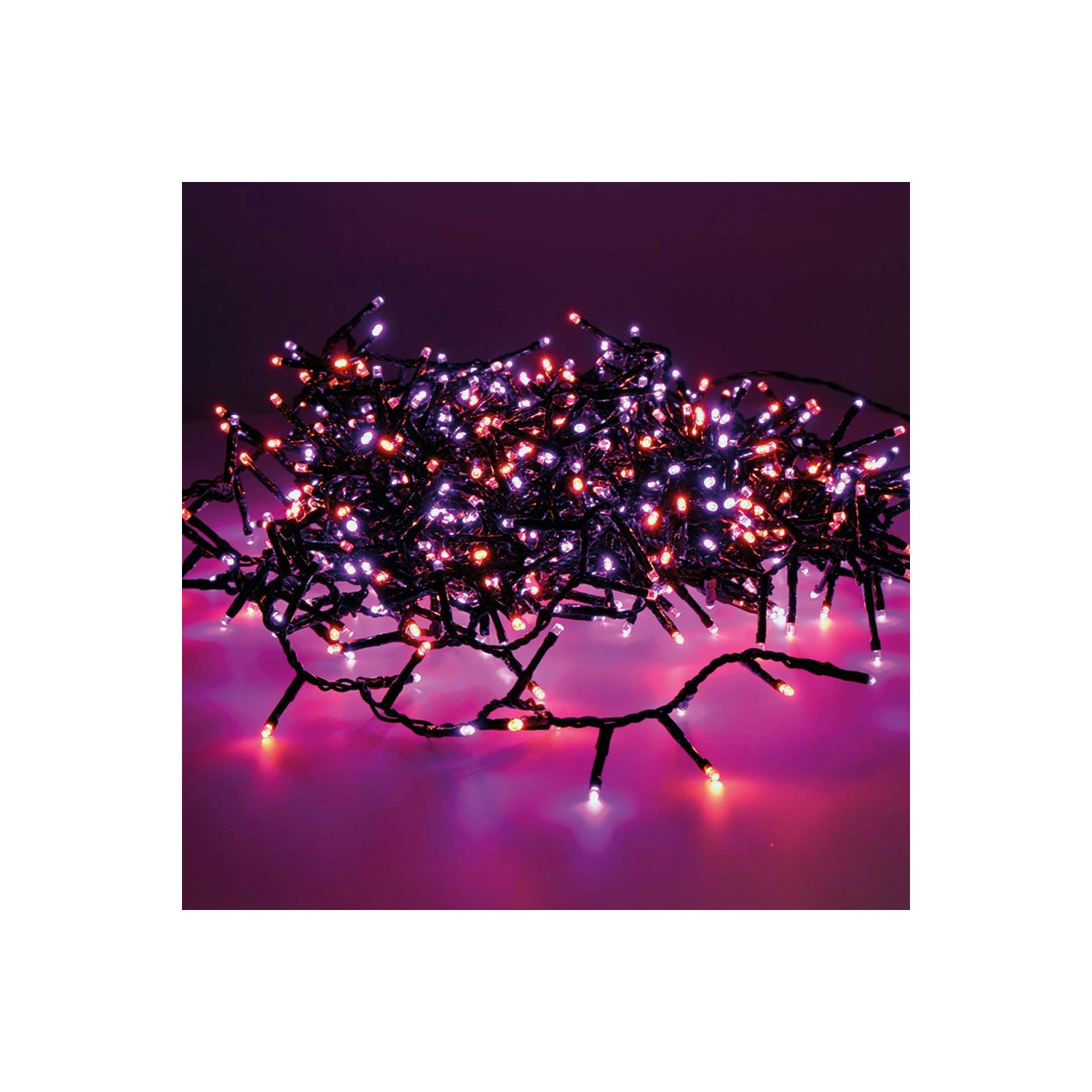 Guirnalda led compact parpadeante exterior morado y naranja 16m 500 leds cable negro