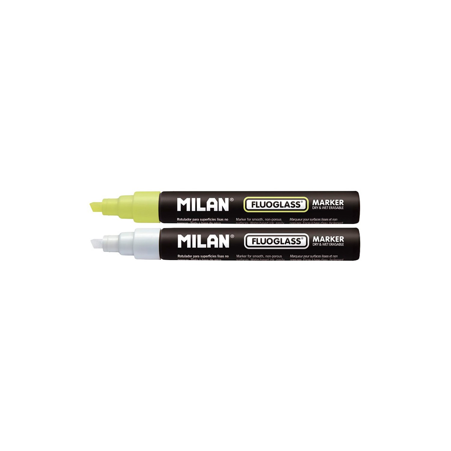 Blister con 2 rotuladores amarillo-blanco fluoglass 2 - 4mm milan