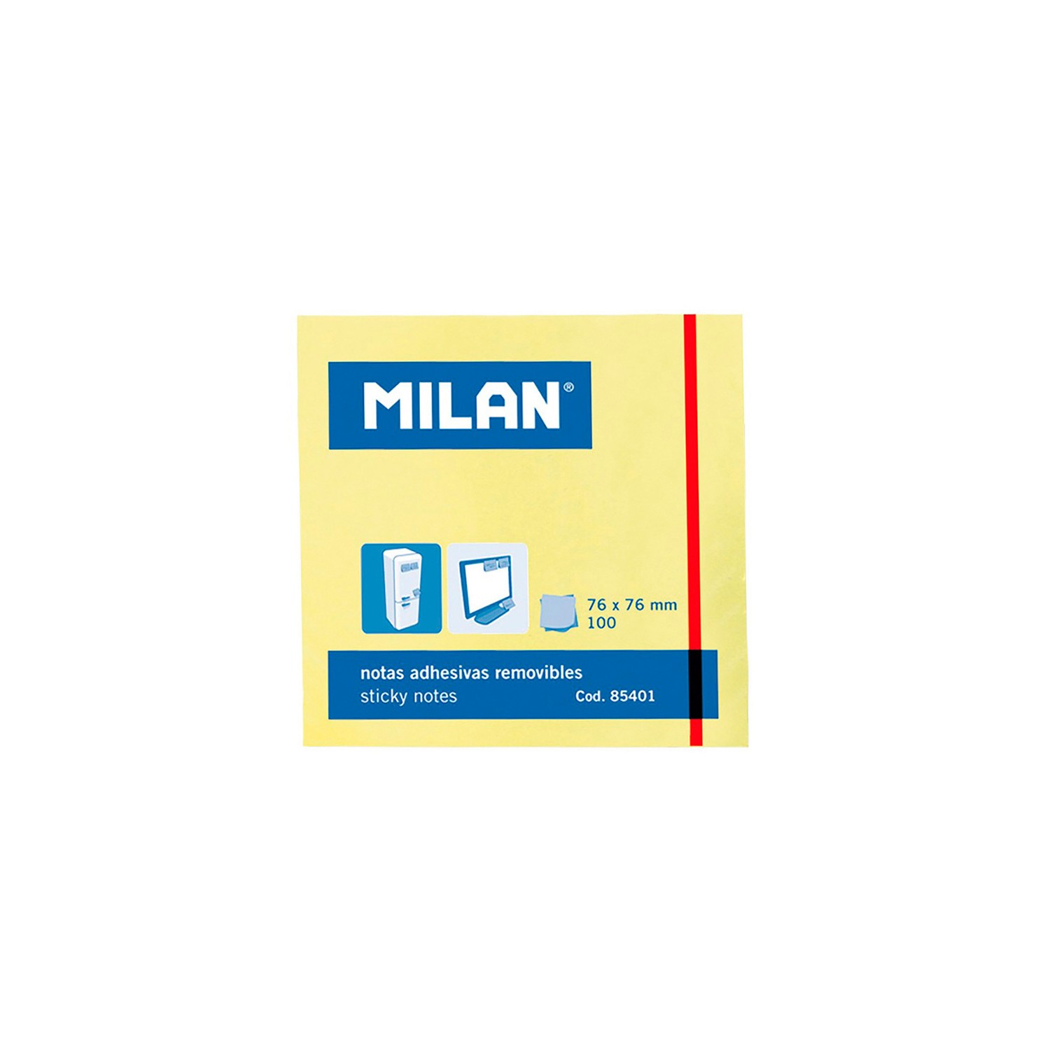 Pack 100 notas adhesivas 76x76mm milan