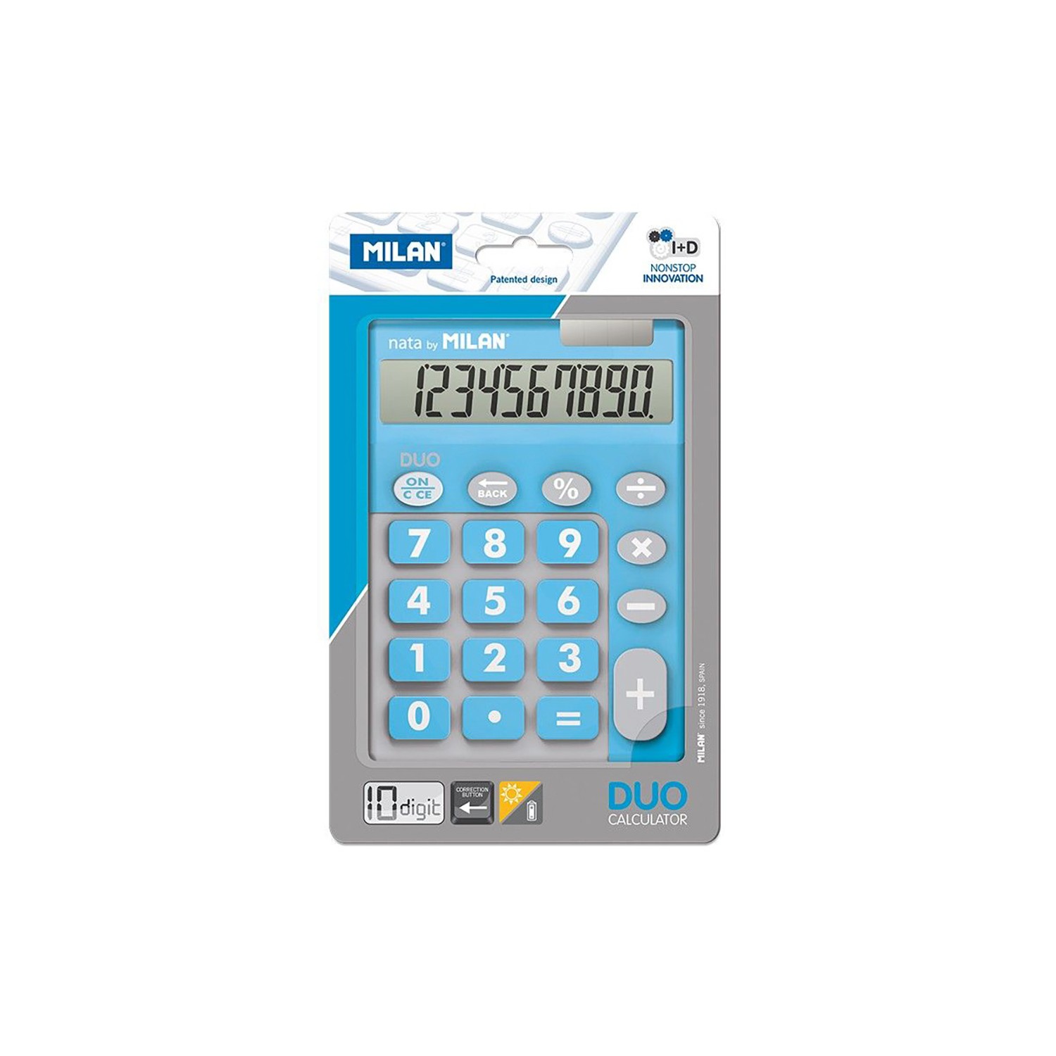 Blister calculadora duo 10 digitos azul teclas grandes milan