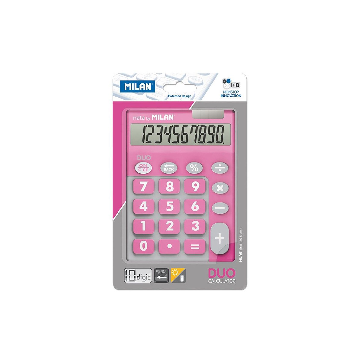 Blister calculadora duo 10 digitos rosa teclas grandes milan