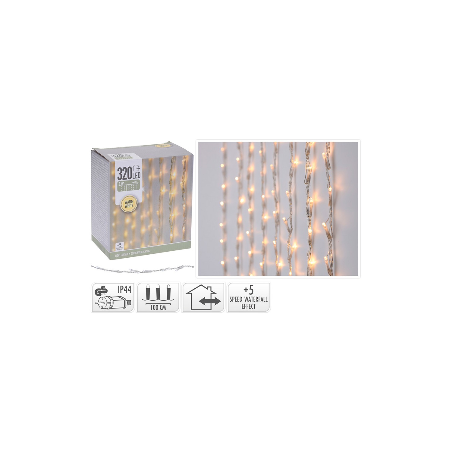 Cortina 320 leds blanco cálido con 5 funciones 1x2m