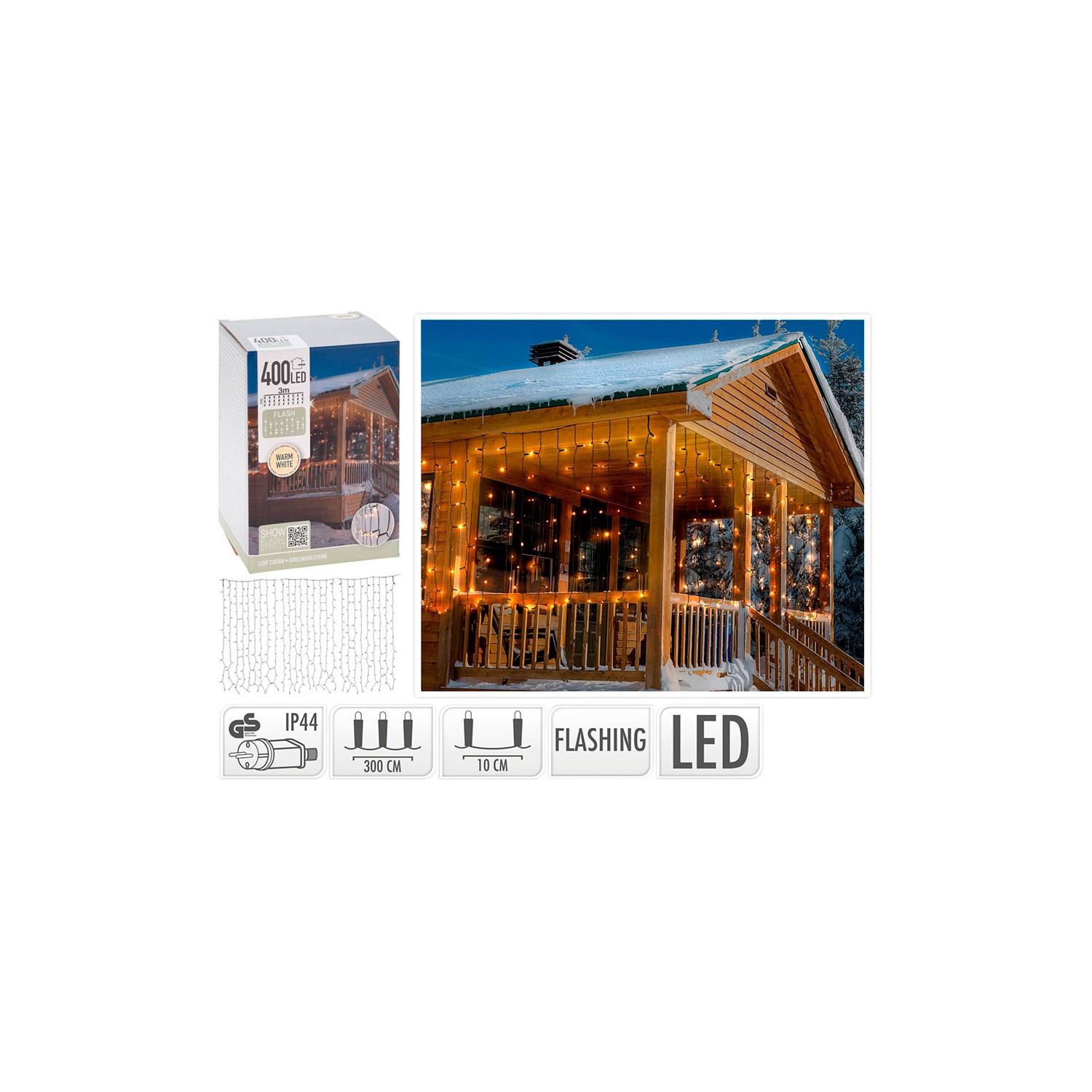 Cortina 400 leds flash blanco cálido 3x1m