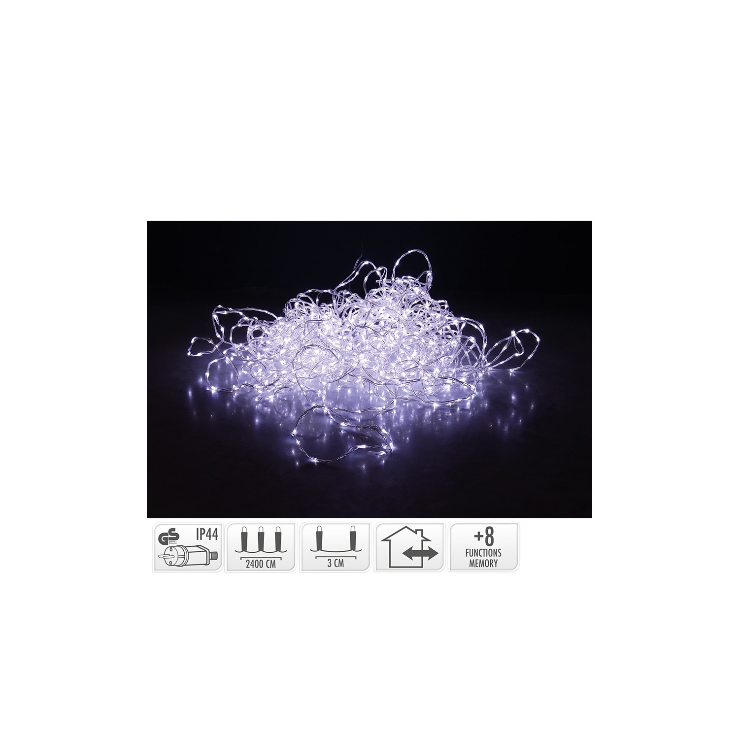 Guirnalda soft wire 800 leds blanco frio 8 funciones 27m