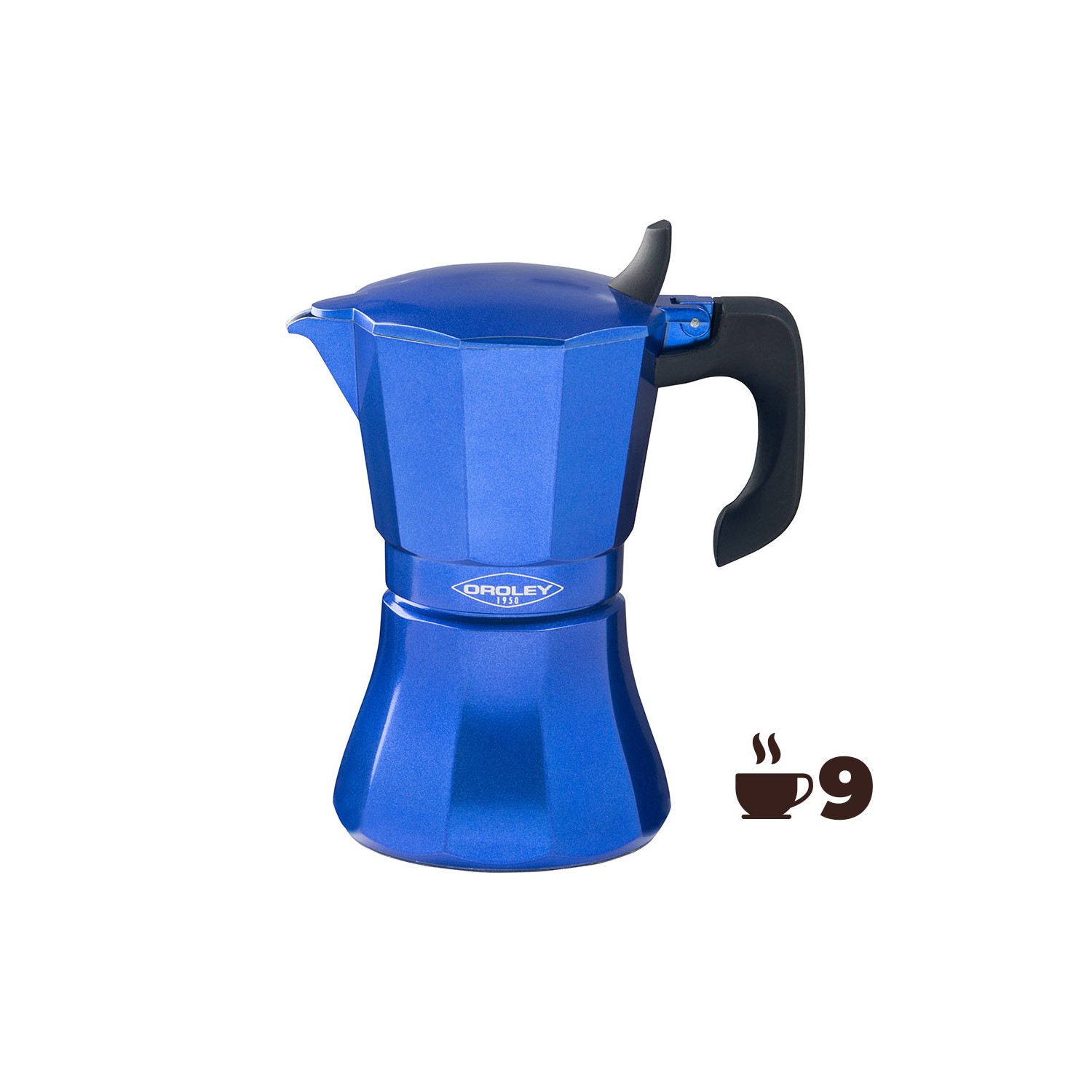 Cafetera de aluminio de 9 tazas mod: "petra" color azul oroley