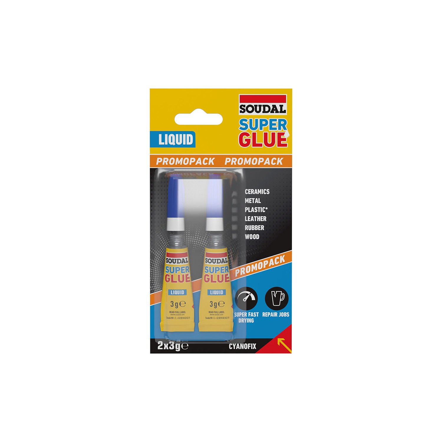 Soudal super glue líquido 2 x 3g 160037