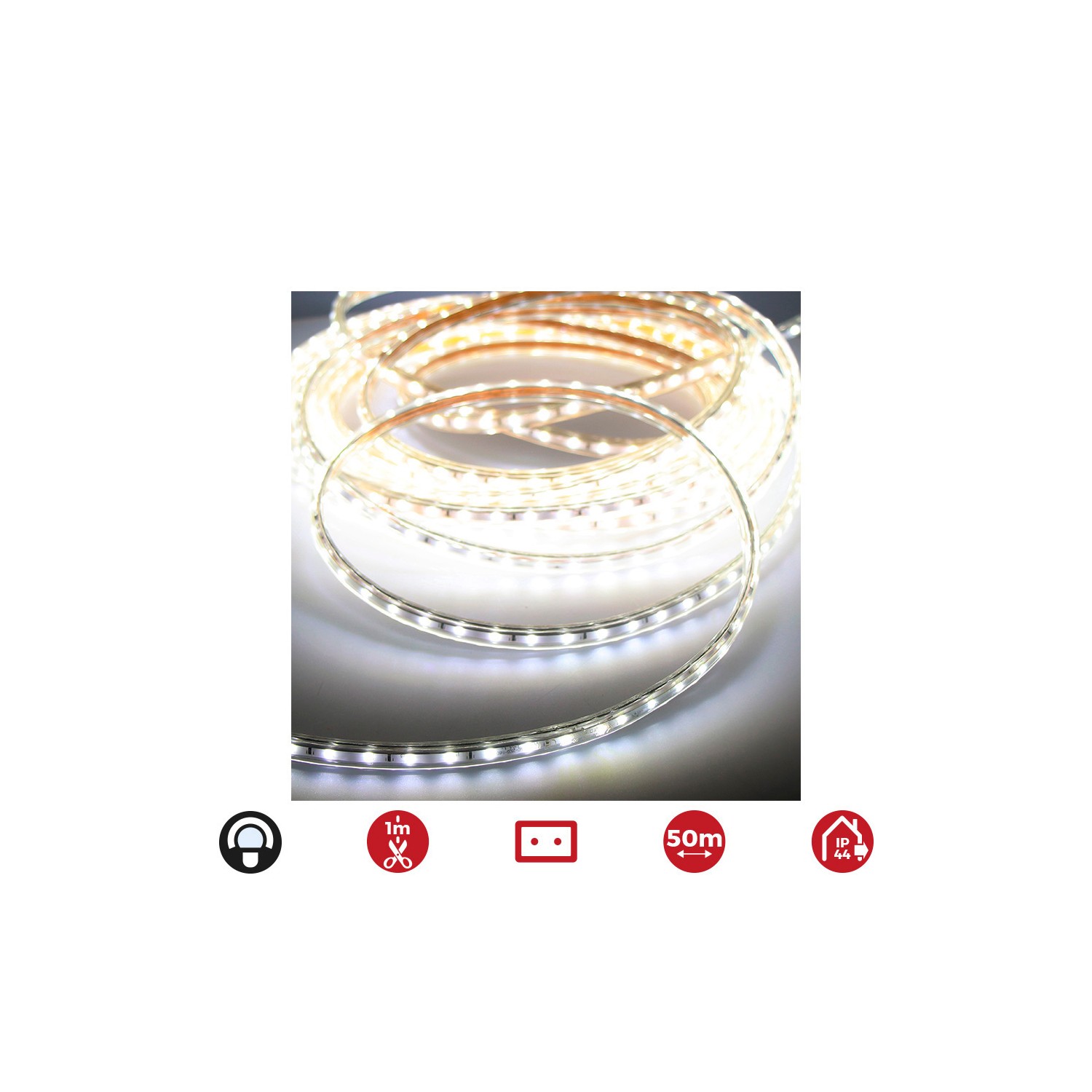 Tira de led 50m. 12mm grosor 60 leds/m 4,2w/m blanco frio 6.400k ip44 edm 220-240v (uso interior-exterior)