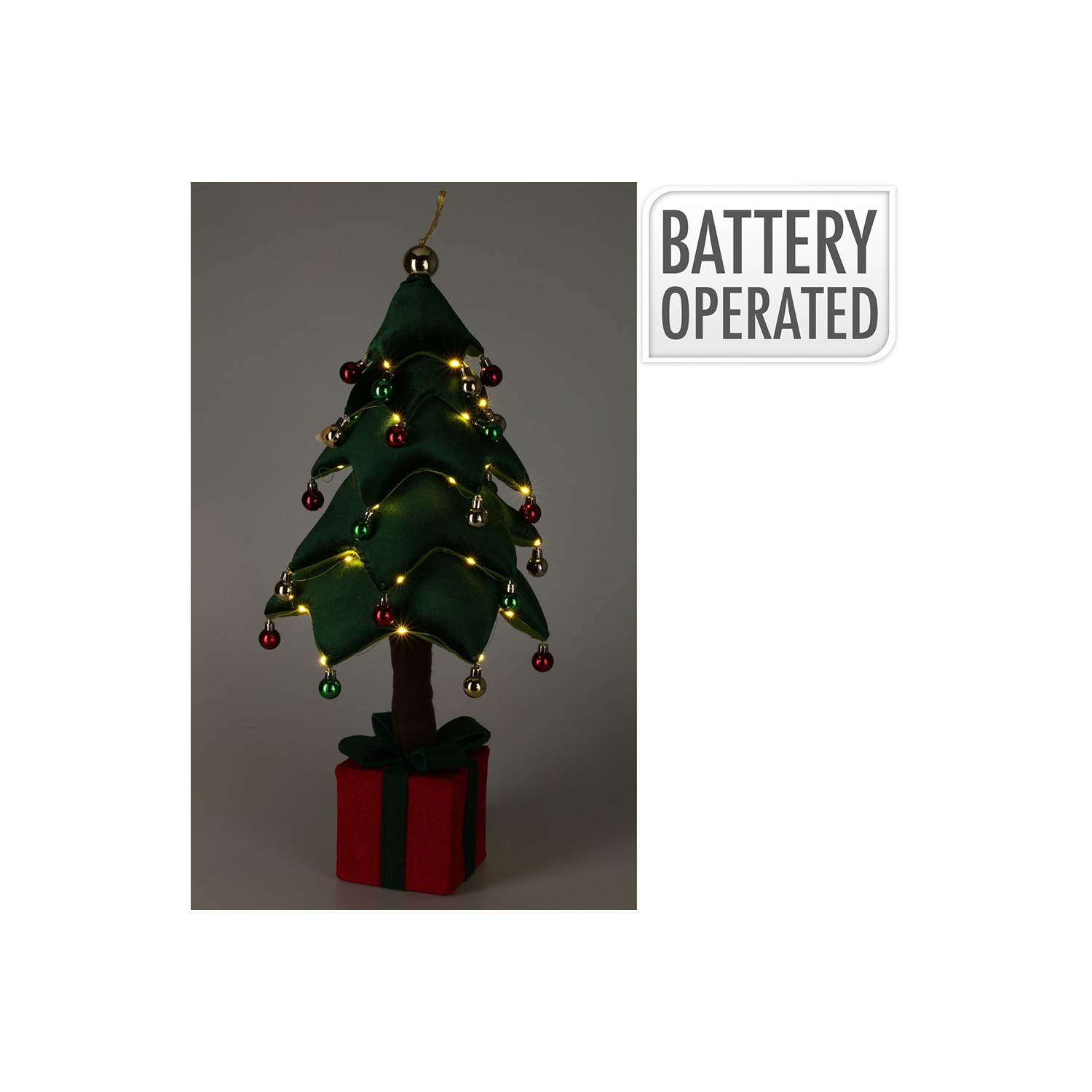 Arbol de navidad con led, blanco calido, a pilas, 70cm. basics