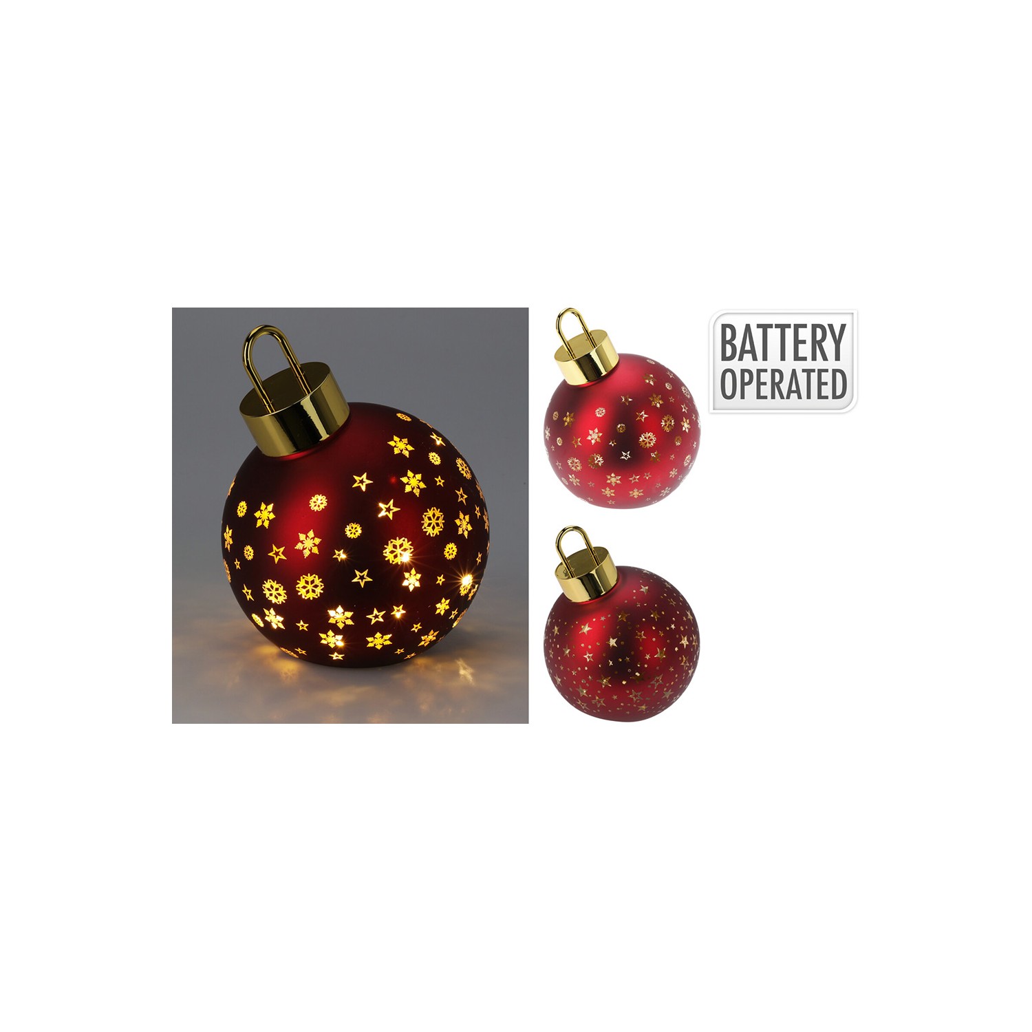 Bola de navidad con led, blanco calido, roja mate, ø15cm. basics