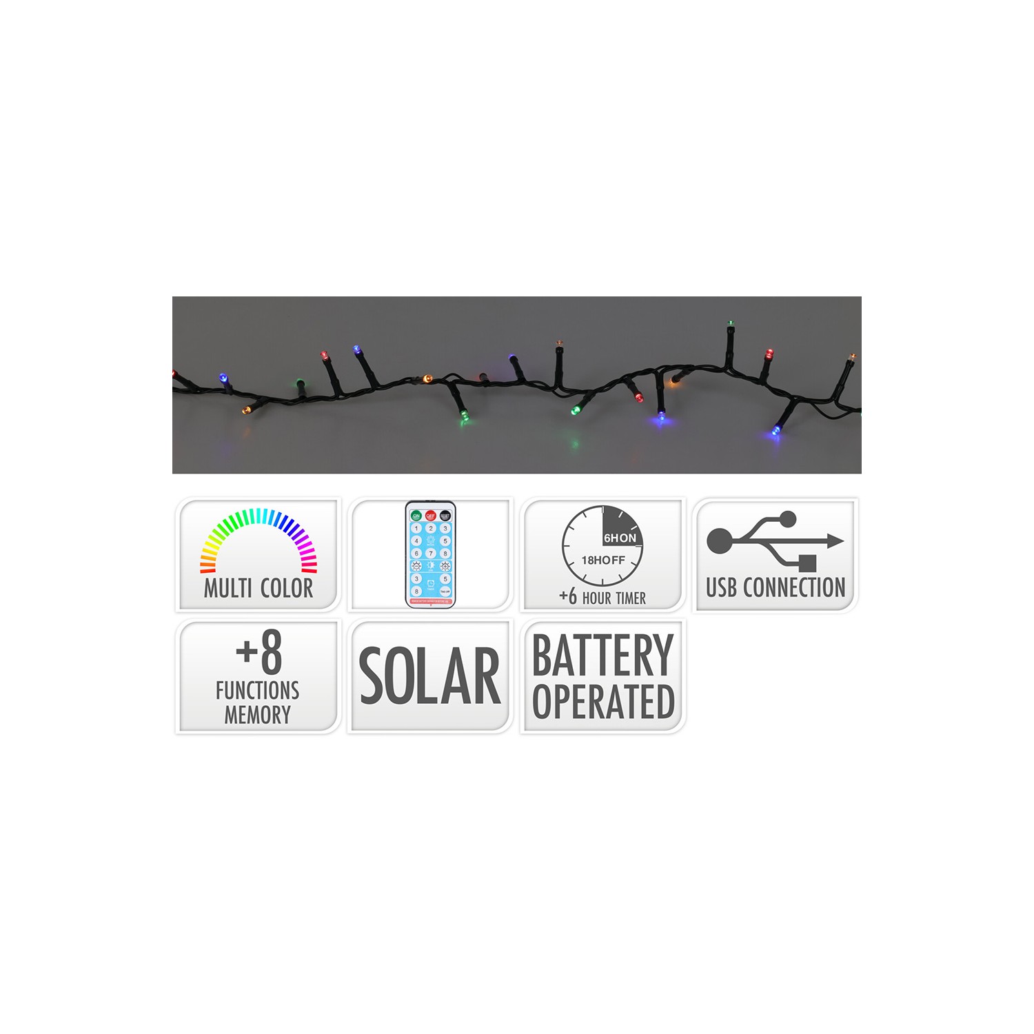 Guirnalda led 8 funciones centeleante multicolor ,ip44 , solar. basics