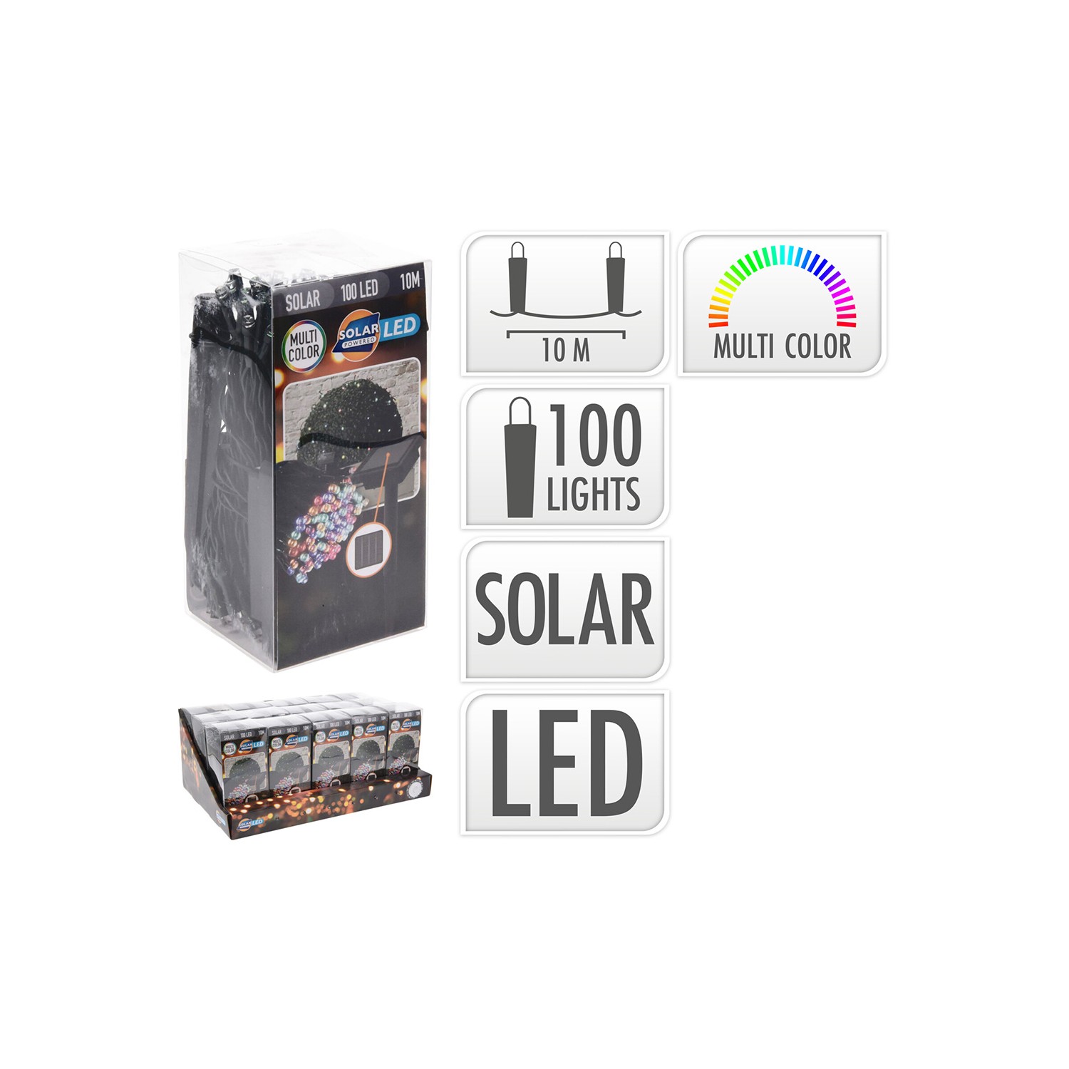 Guirnalda led, multicolor, ip44, 100 leds, solar, 10m. basics