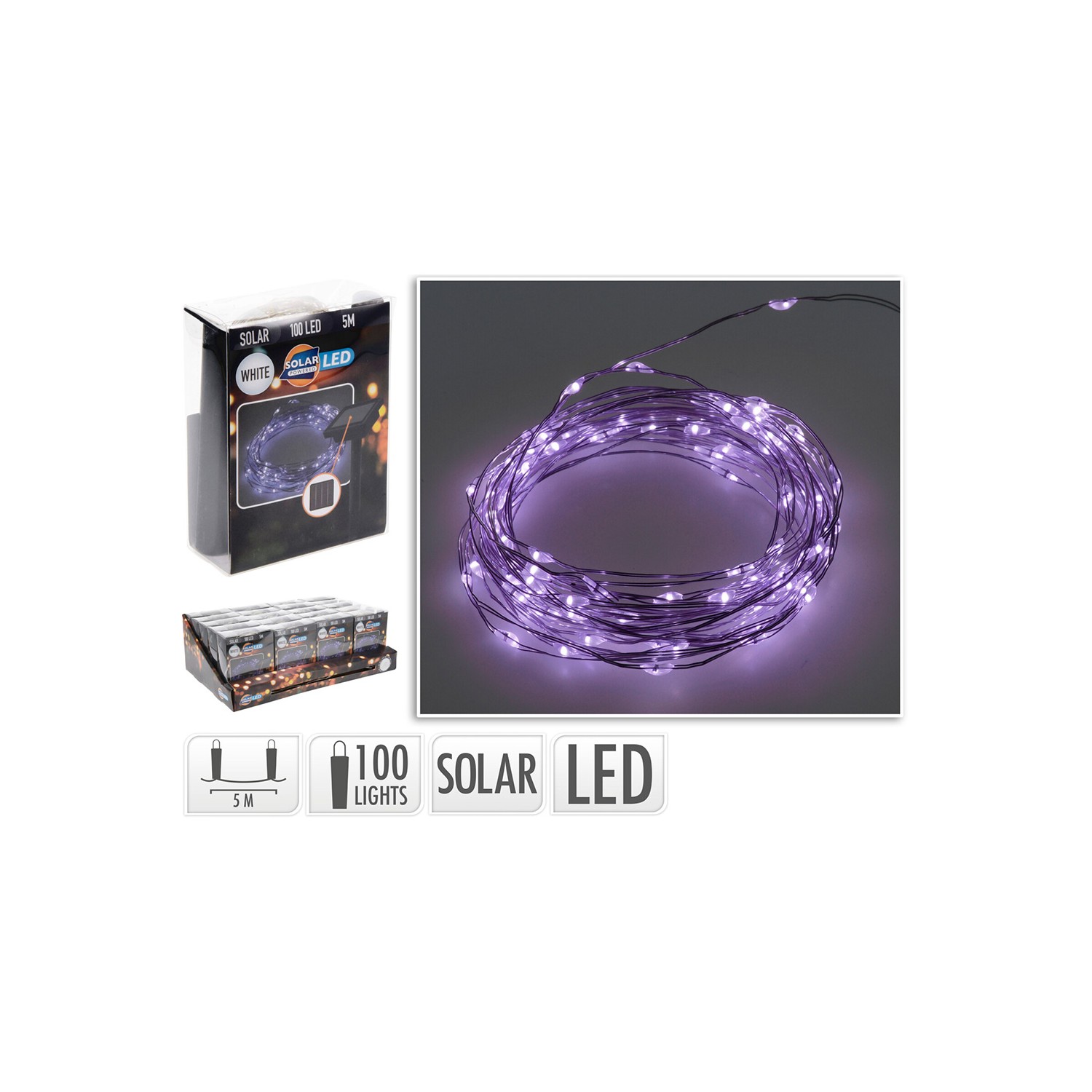 Guirnalda mled, violeta, ip44, 100 leds, solar, 5m. basics