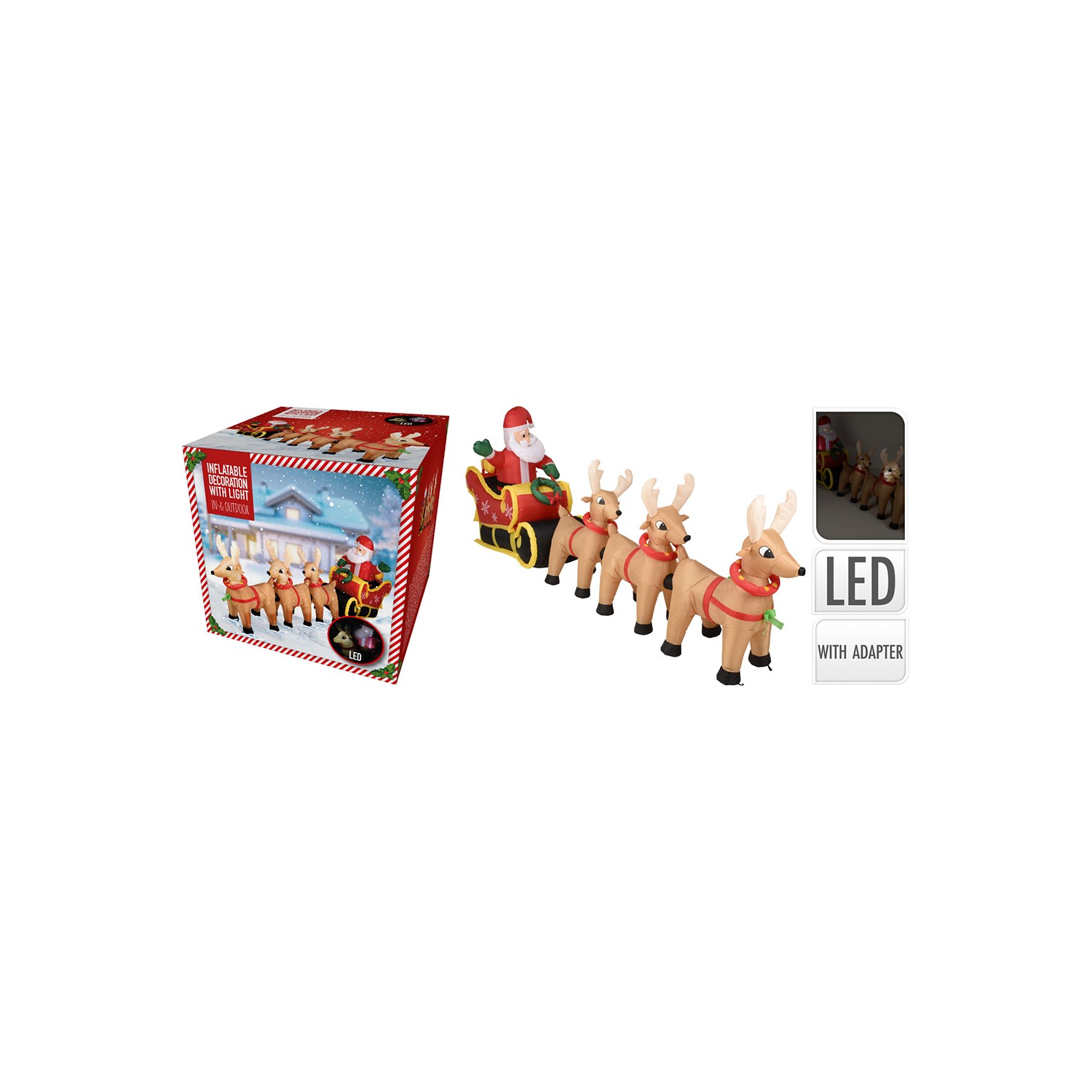 Inflable santa con renos con led, ip44, 220v. basics