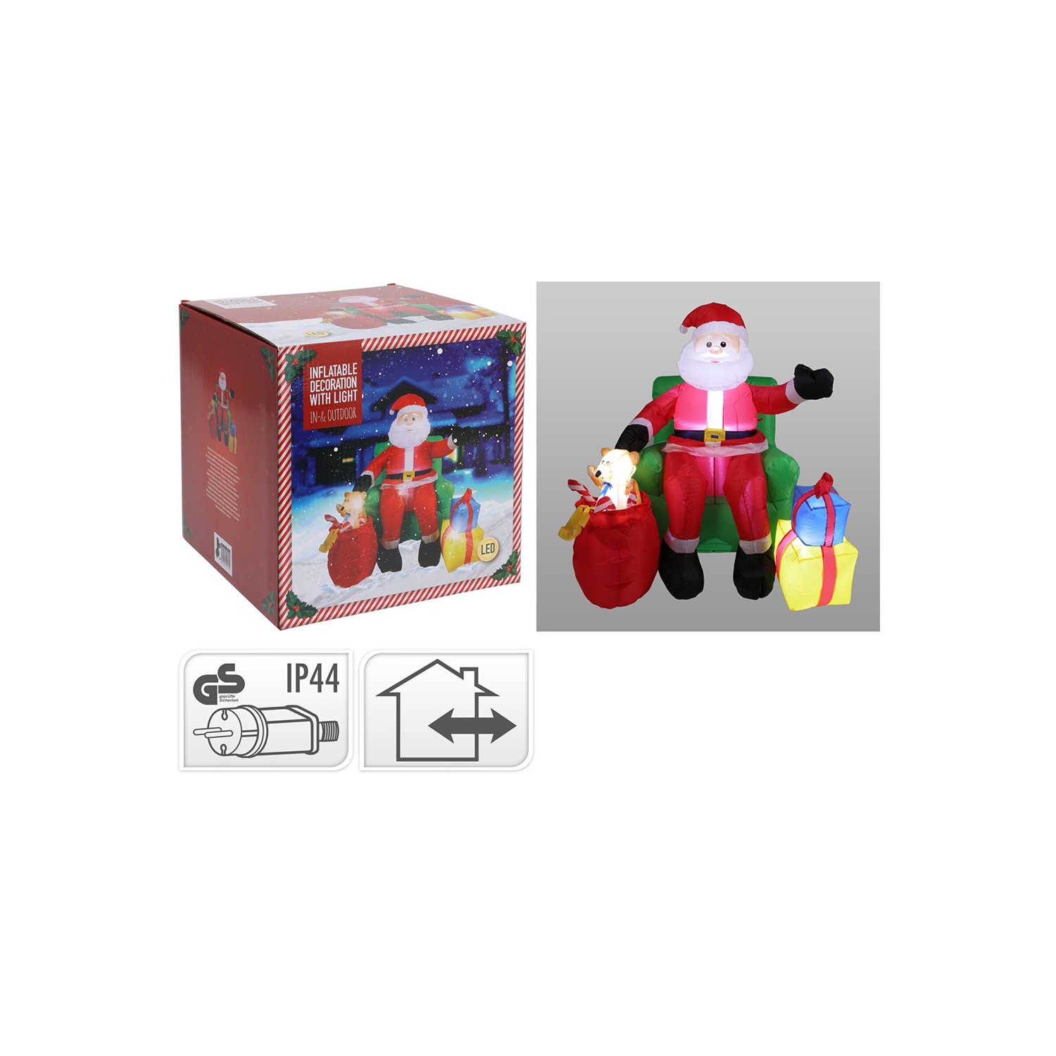 Inflable santa en el banco con led, ip44, 220v, 120cm. basics