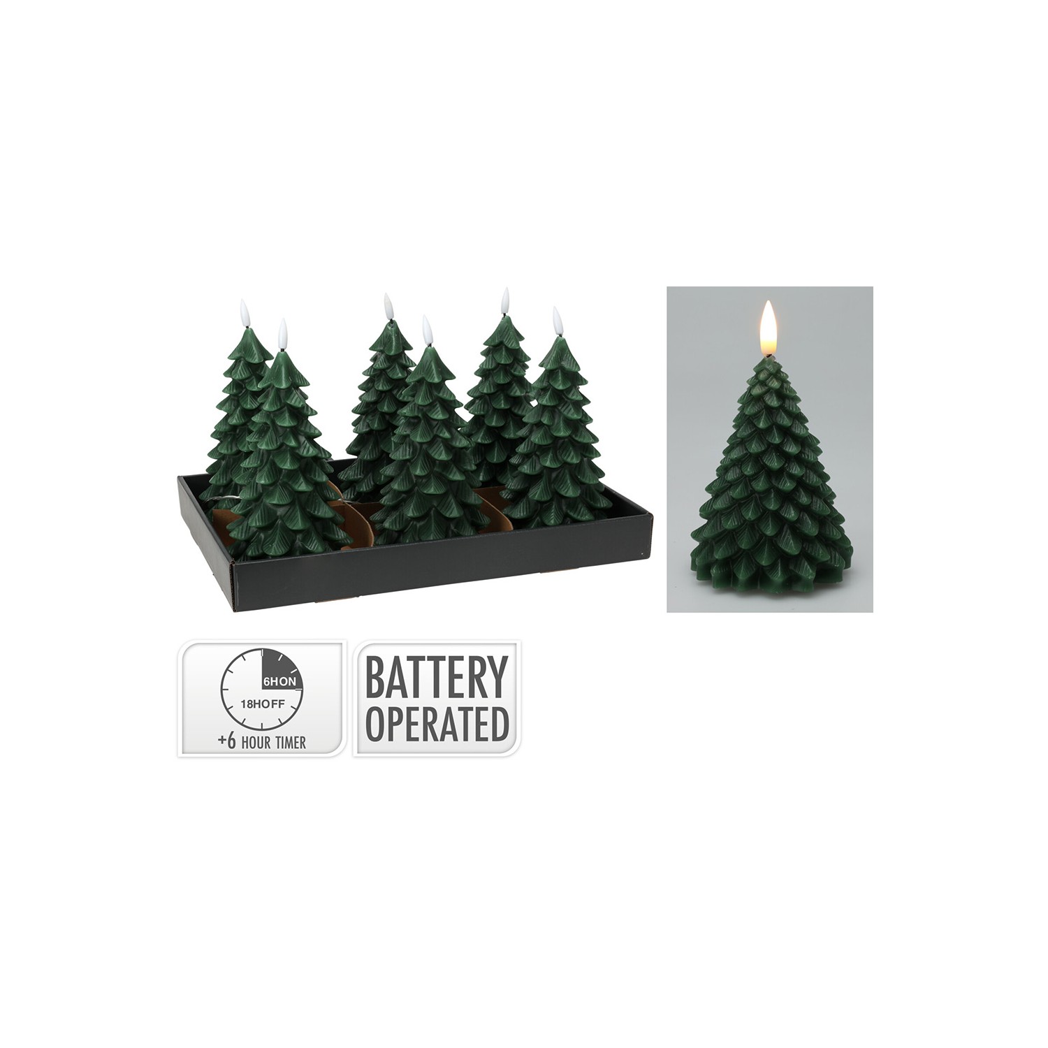 Vela led efecto llama con forma de abeto, verde oscura, 19cm. basics