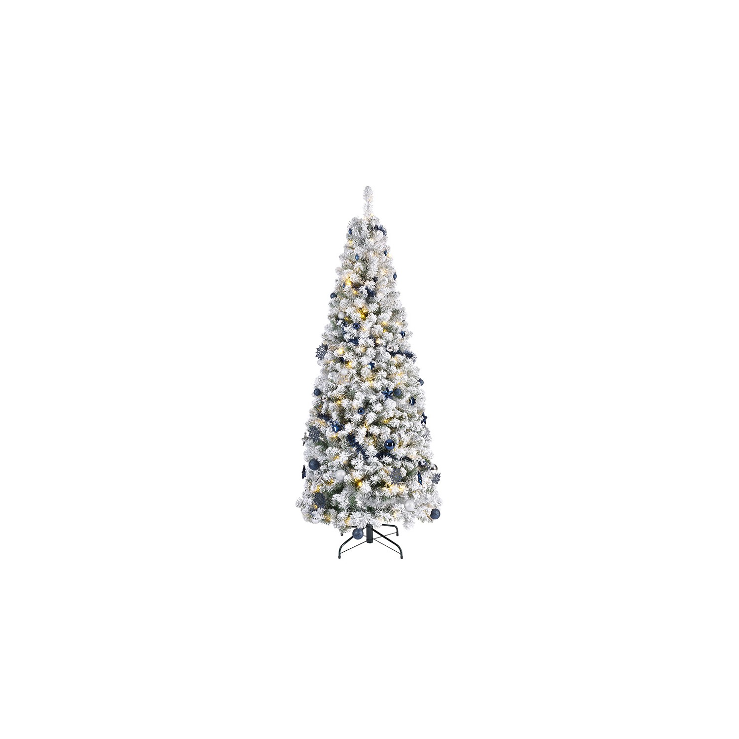 Arbol de navidad nevado plegable con microled parpadeantes y adornos, ø64x150cm. everlands