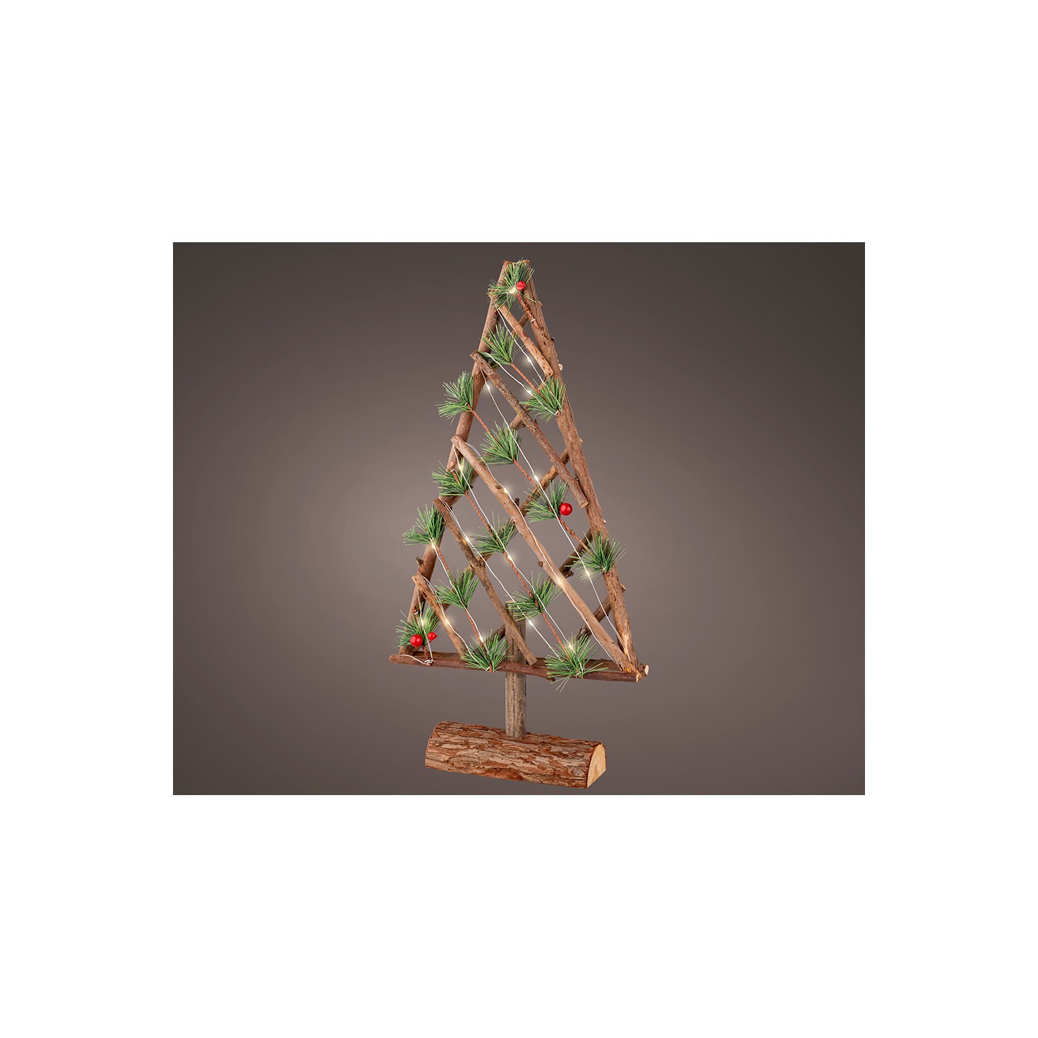 Arbol microled decorativo de madera, 20 leds, 25,5x6x49cm blanco calido. lumineo