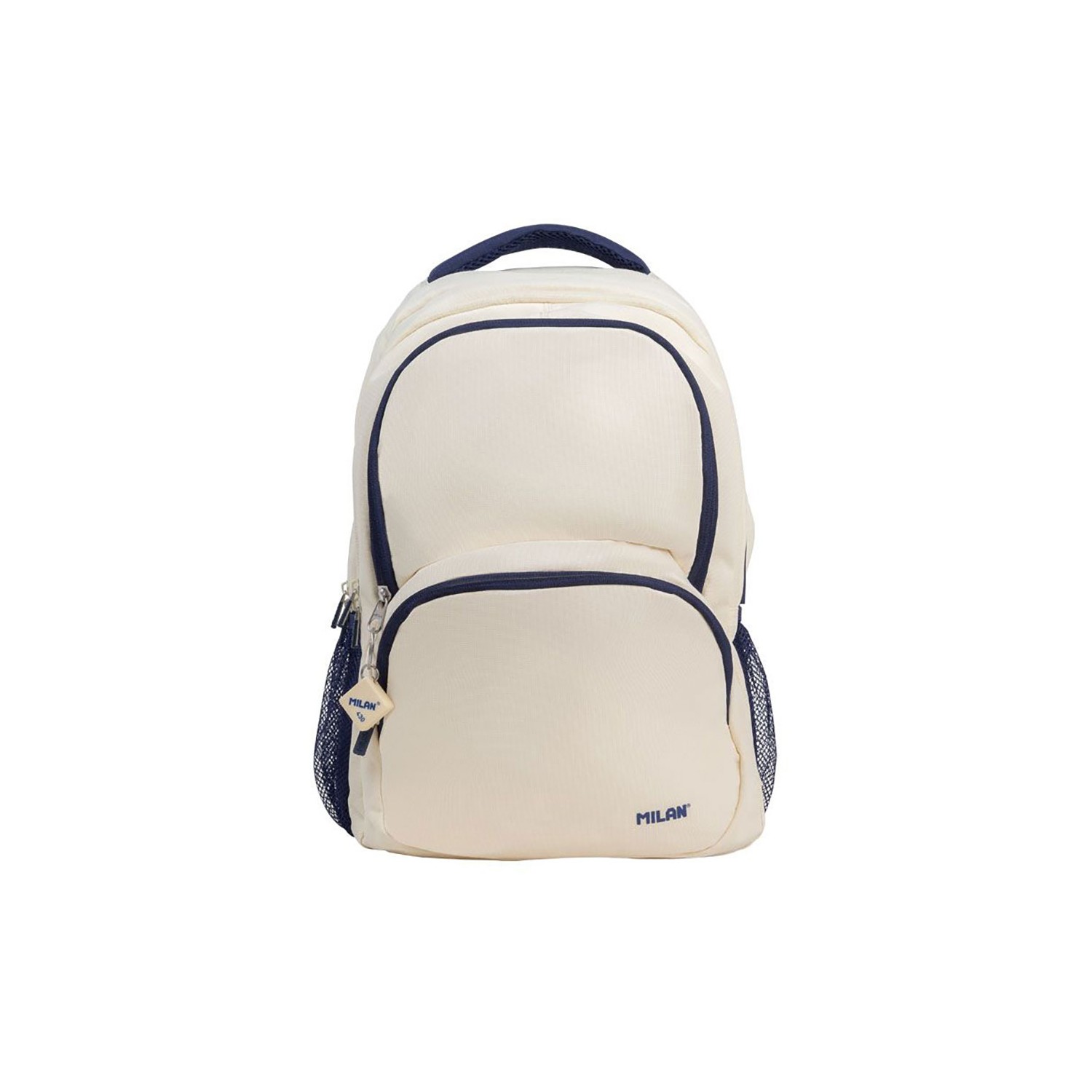 Mochila escolar 4 cremalleras 25l beige y azul marino, serie 1918.