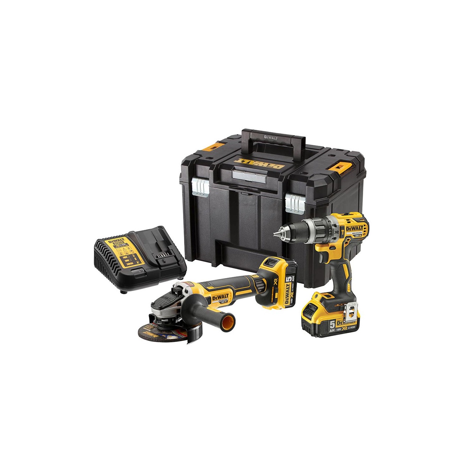 S.of. kit xr 18v taladro percutor + dcg405 amoladora + 2 baterías li-ion 5ah + maletín tstak vi dck2080p2t-qw dewalt