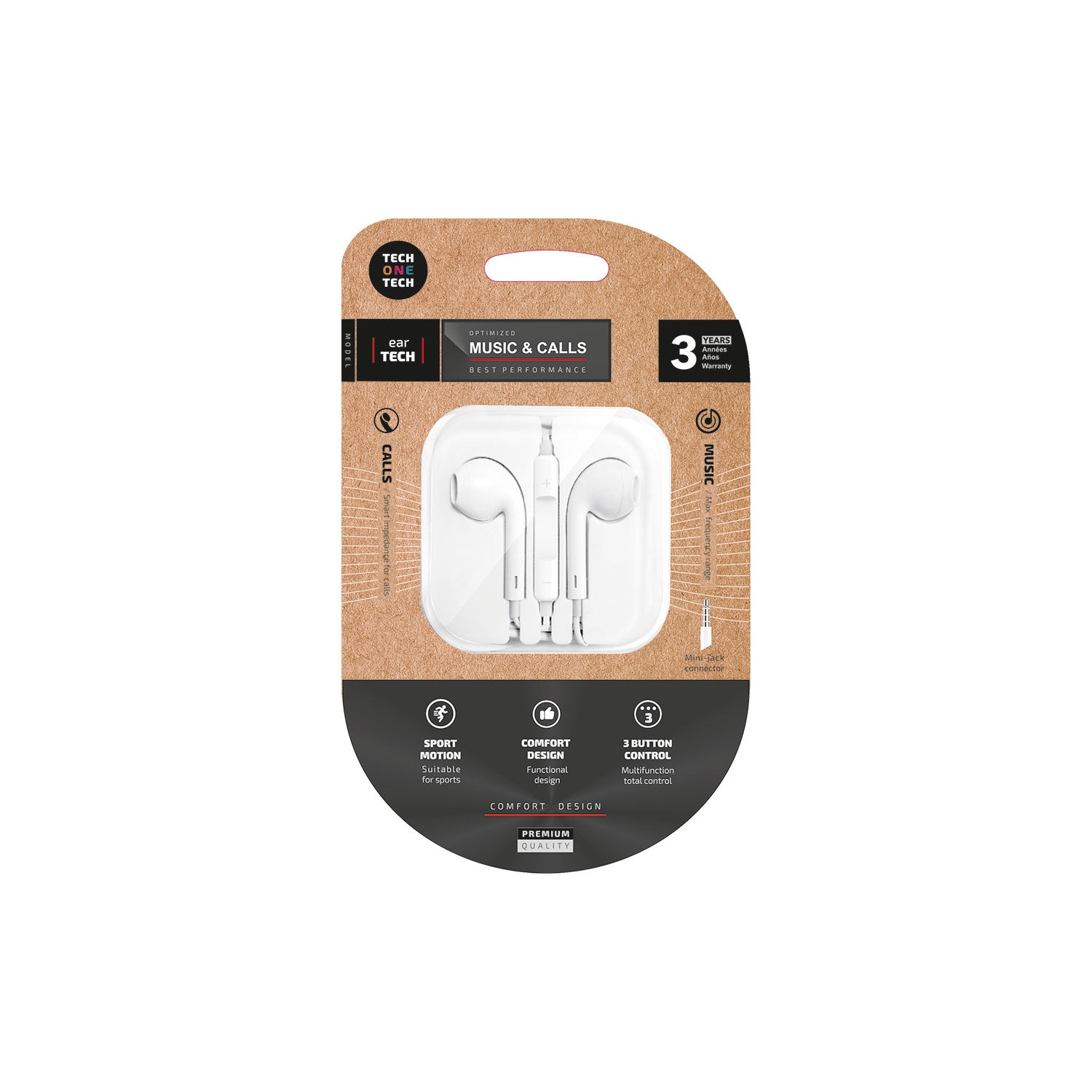 Auriculares eartech blancos, conector mini-jack. tech one tech