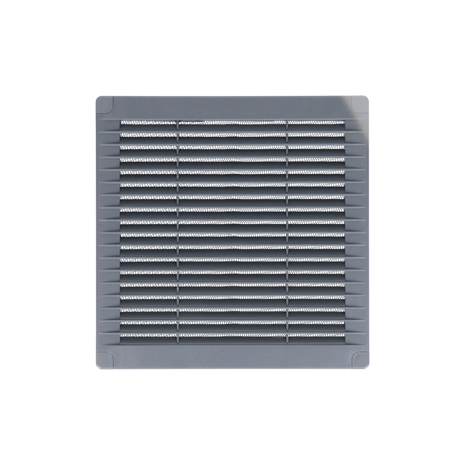 Rejilla ventilación cuadrada con tapones y mosquitera 200x200x7mm abs gris