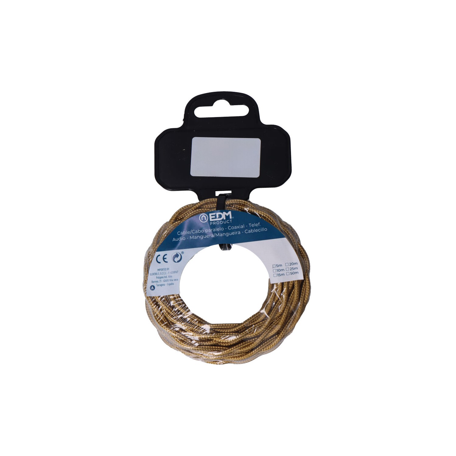 Carrete cable textil trenzado h03vv-f 2 x 0,75 mm² oro oscuro, 5 m