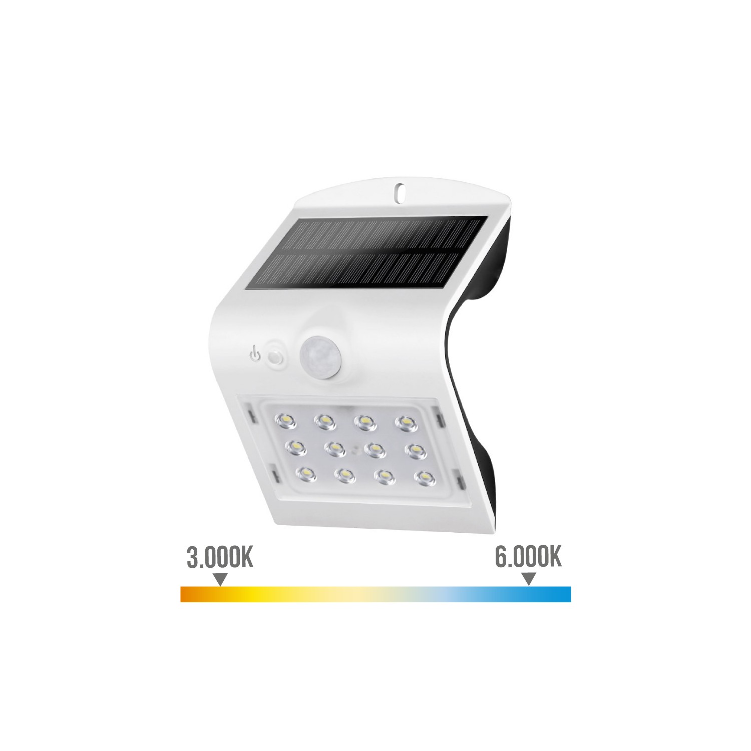 Aplique solar 1,5w 220lm recargable. sensor de presencia (2-6m) color blanco 9,6x7,3x14cm edm