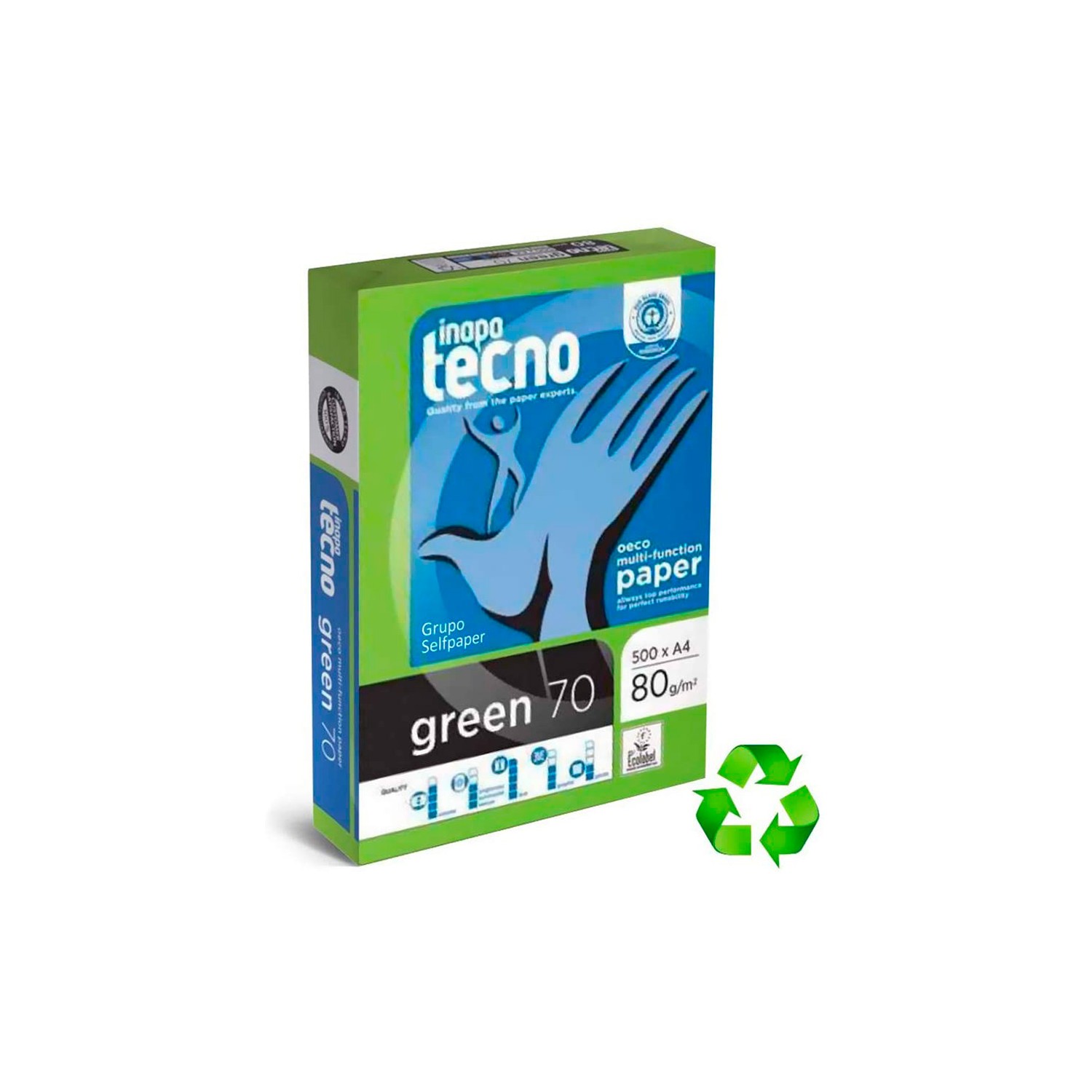 Pack con 500 hojas de papel multifunción reciclado dina4 80g para impresora