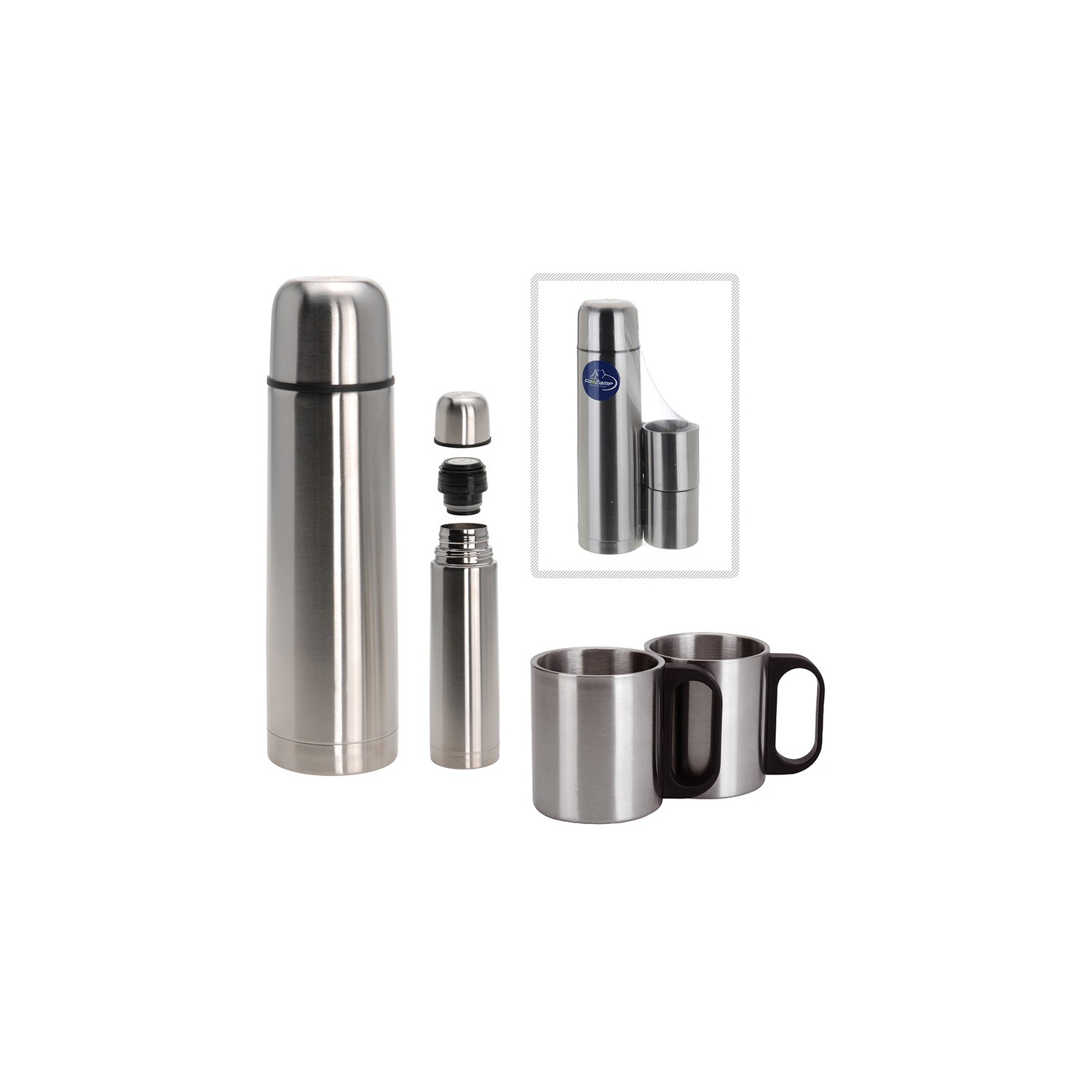 Set termo 1l con 2 tazas inoxidable