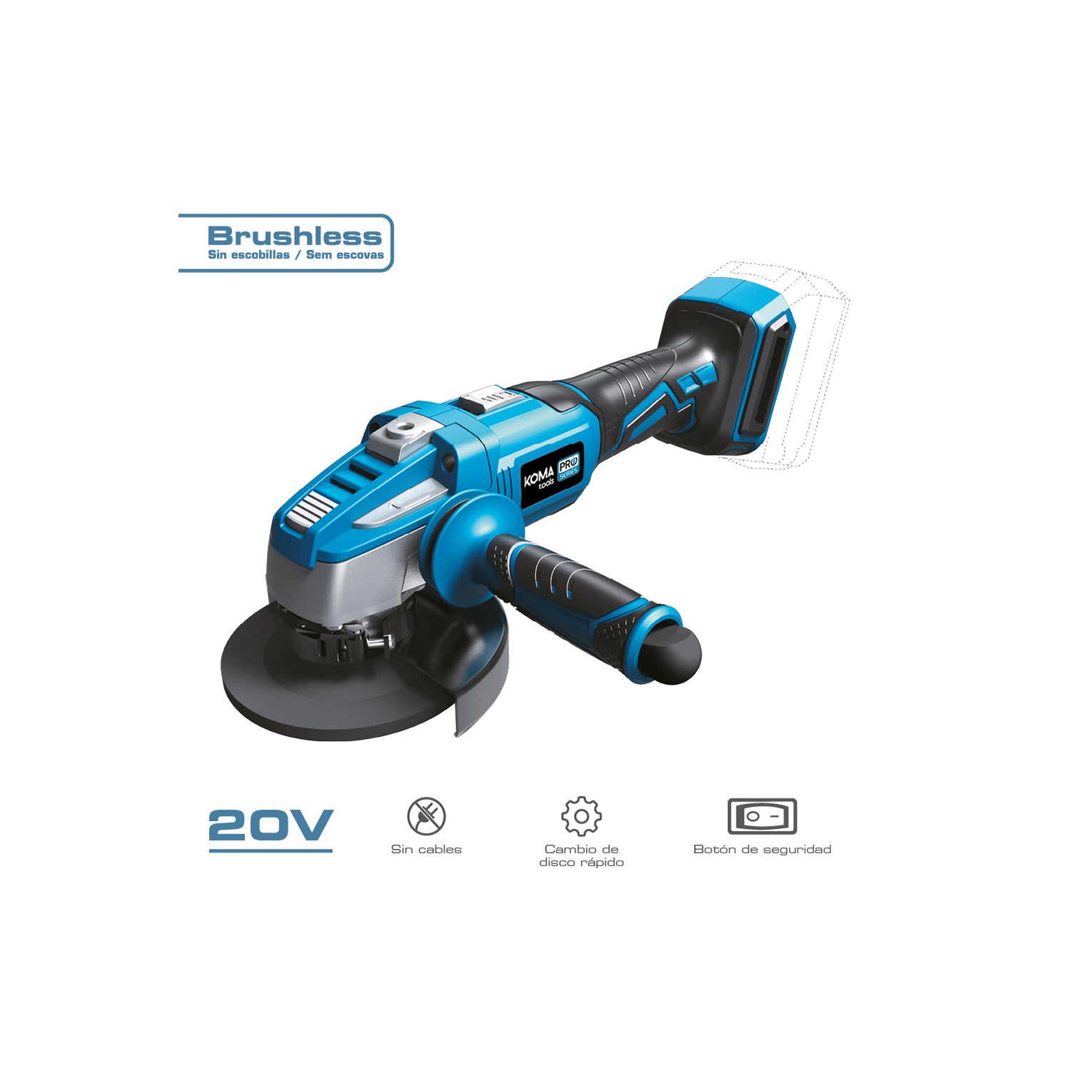 Amoladora 20 v brushless (sin batería ni cargador) ø125mm 37,5x12cm