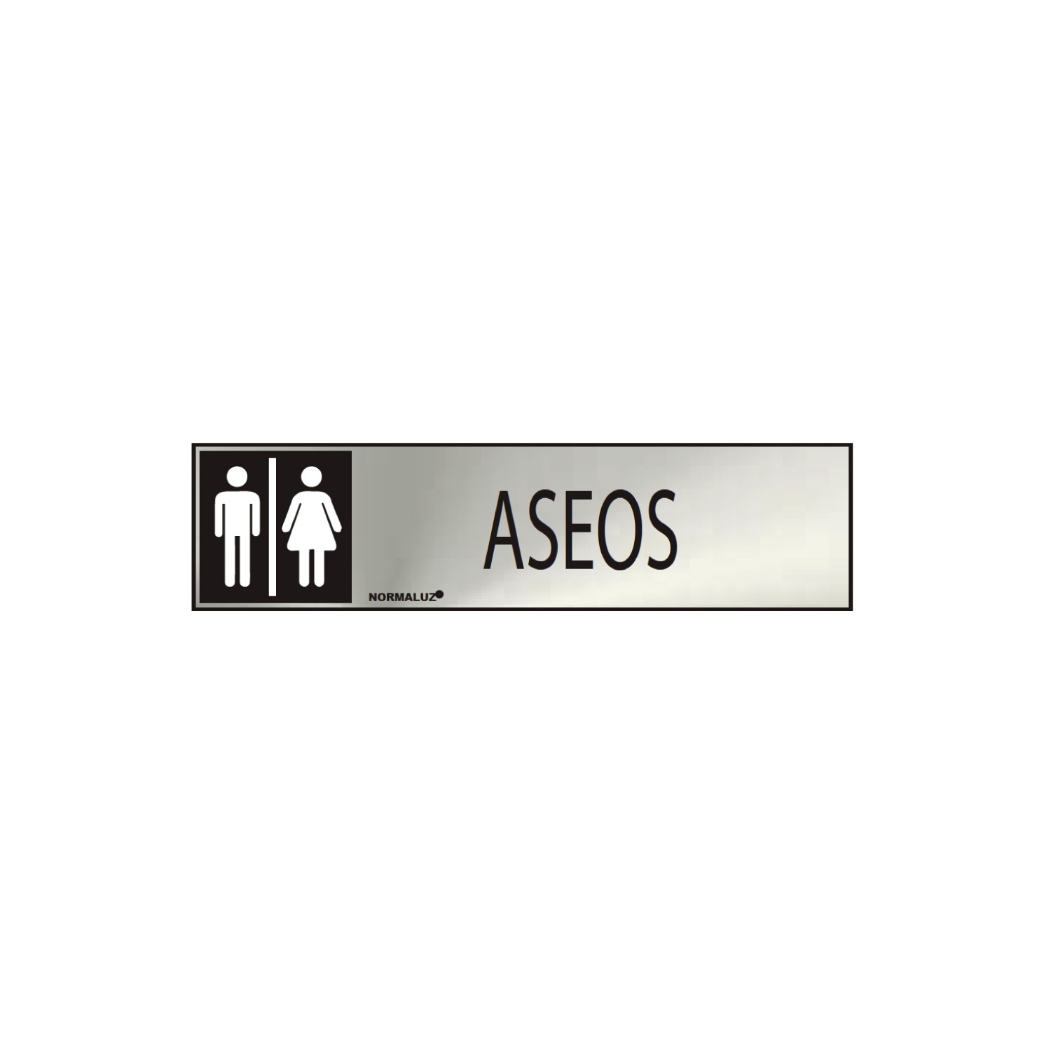 Cartel informativo "aseos" mixto (inox adhesivo 0.8mm) 5x20cm normaluz