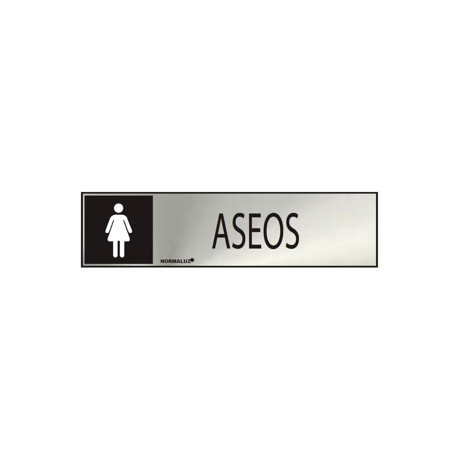 Cartel informativo "aseos" mujer (inox adhesivo 0.8mm) 5x20cm normaluz