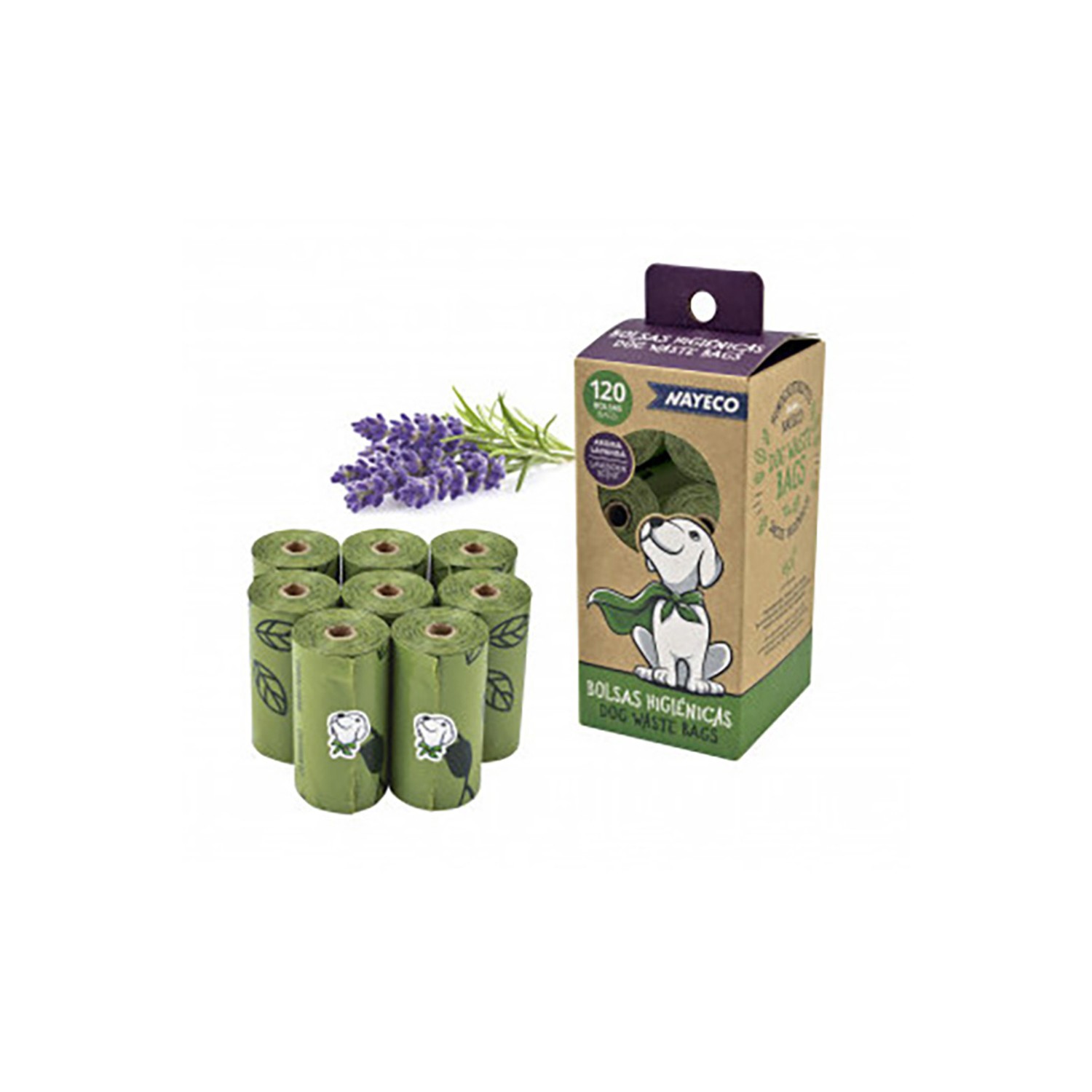 Pack 8 rollos de bolsas higienicas aroma lavanda nayeco