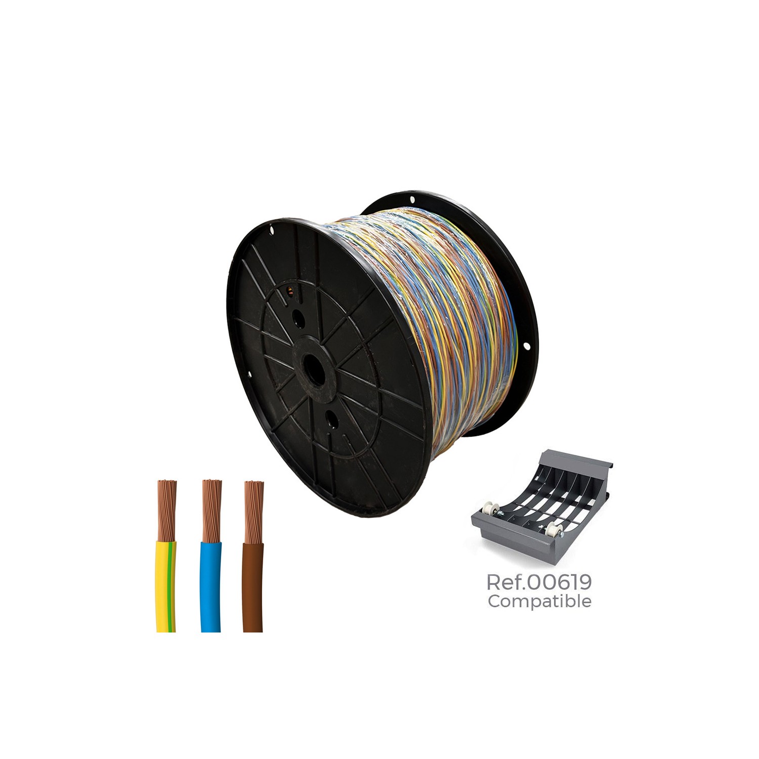 Cablecillo trenzado h07v-k 3 g 1,50 mm² 3 colores, 400 m. ( bobina grande )