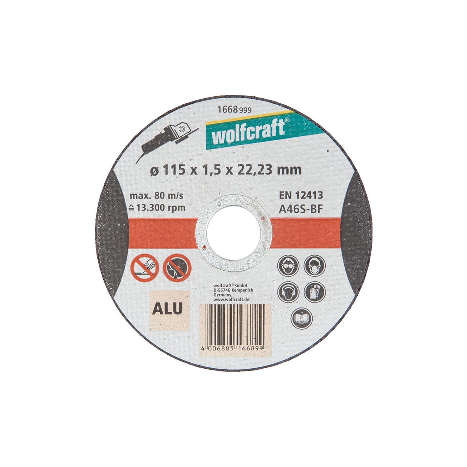 Disco corte para aluminio ø115x1,5x22,23mm. 1668999 wolfcraft