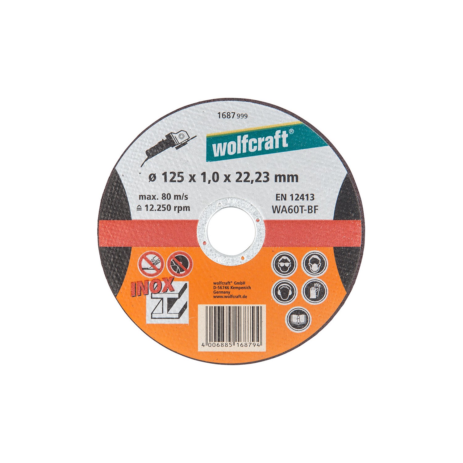 Disco corte de precisión para acero inoxidable ø125x1,0x22,23mm. 1687999 wolfcraft