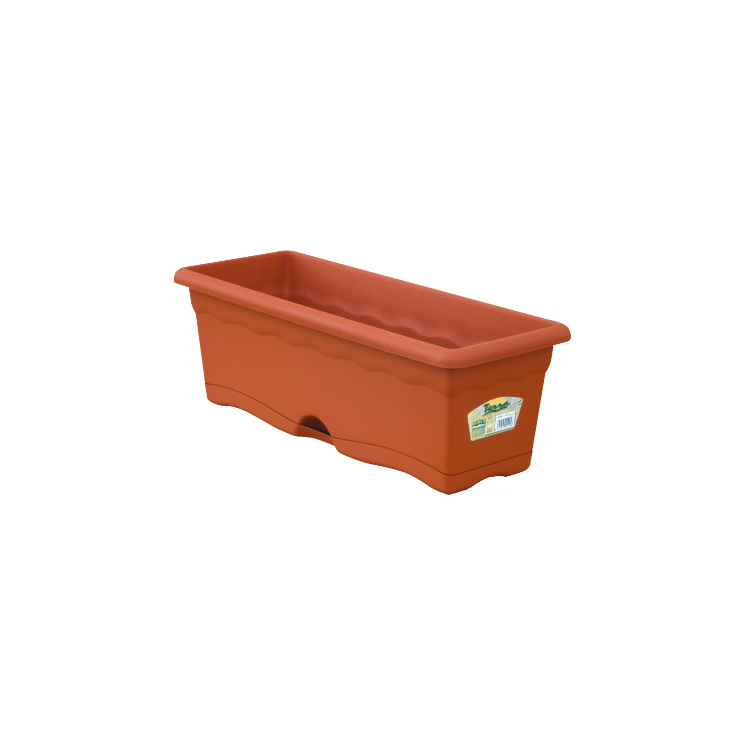 Jardinera con plato integrado color terracota 60x20x17cm 12l