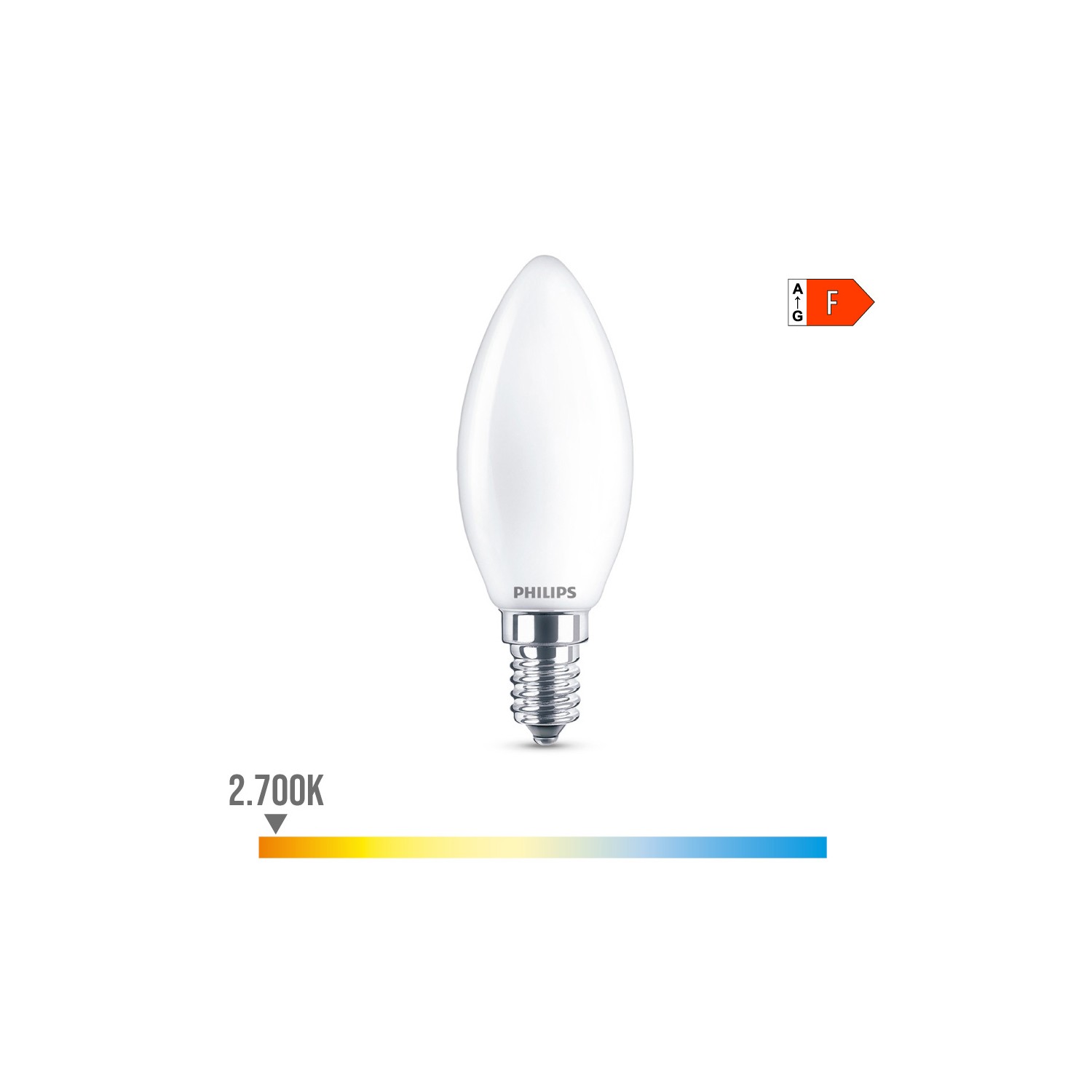 Bombilla vela led e14 4,3w 470lm 2700k luz calida ø3,5x9,7cm. philips