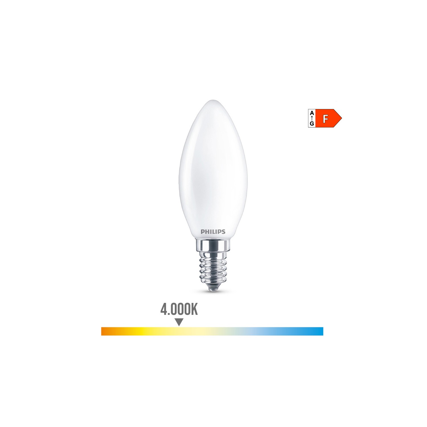 Bombilla vela led e14 4,3w 470lm 4000k luz dia philips