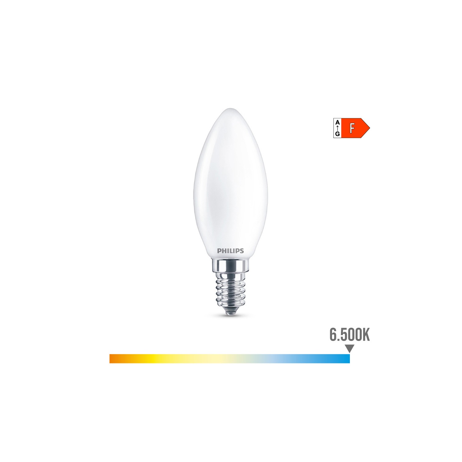 Bombilla vela led e14 4,3w 470lm 6500k luz fria ø3,5x9,7cm. philips