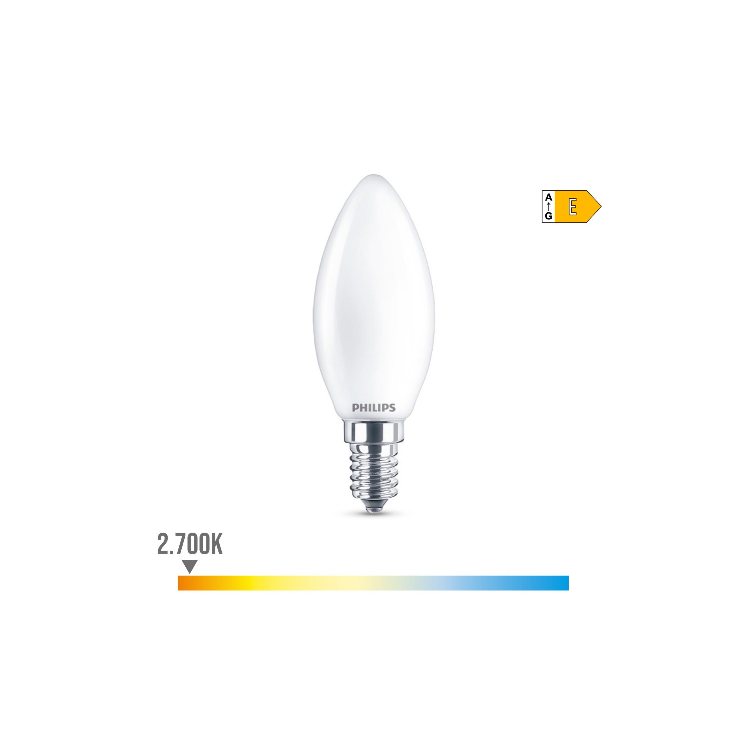 Bombilla vela led e14 6,5w 806lm 2700k luz calida ø3,5x9,7cm. philips