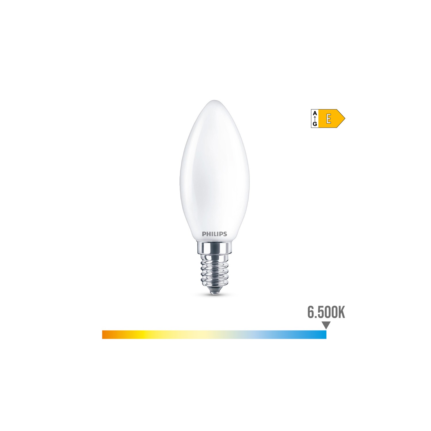 Bombilla vela led e14 6,5w 806lm 6500k luz fria ø3,5x9,7cm. philips