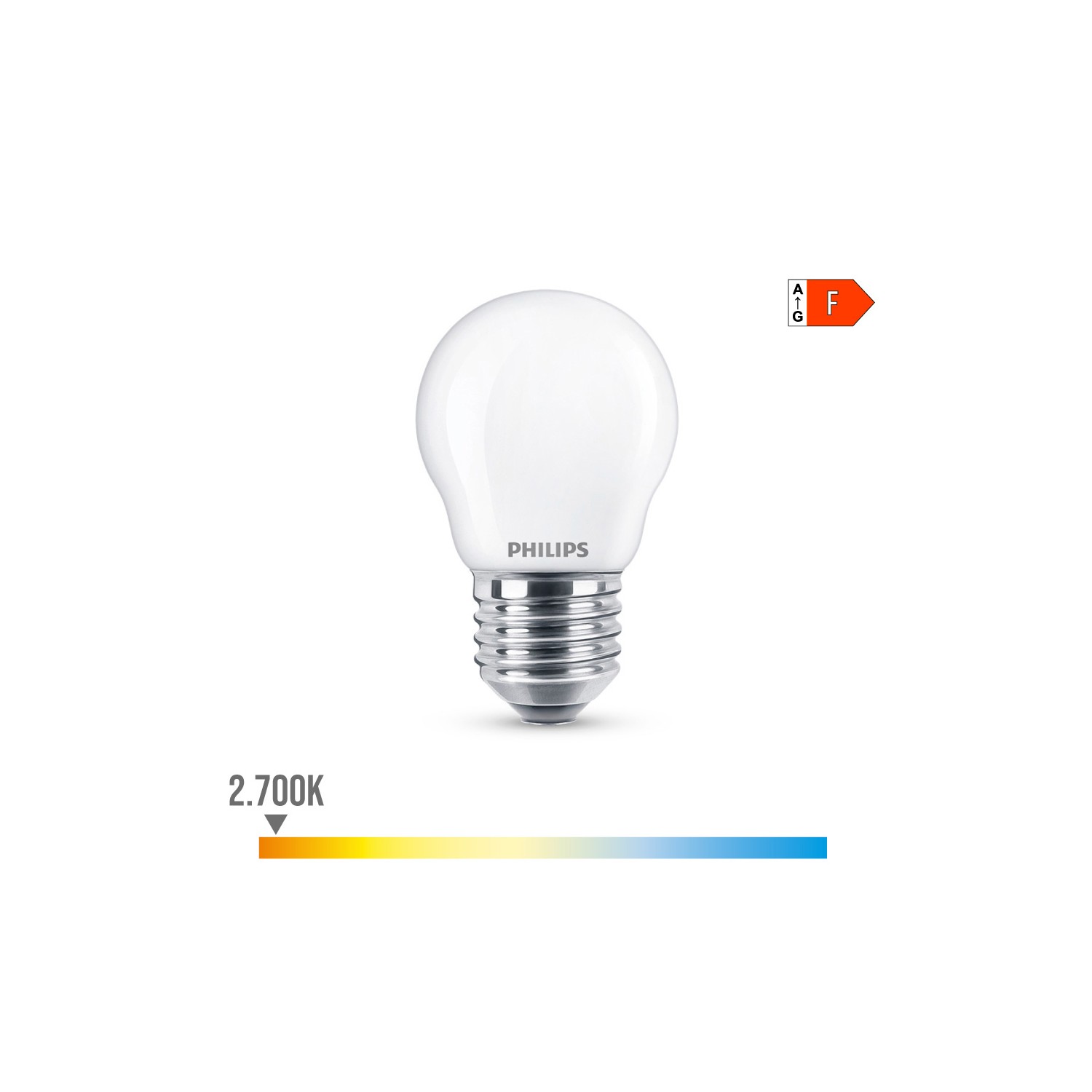 Bombilla esferica led e27 4,3w 470lm 2700k luz calida ø4,5x8,2cm philips