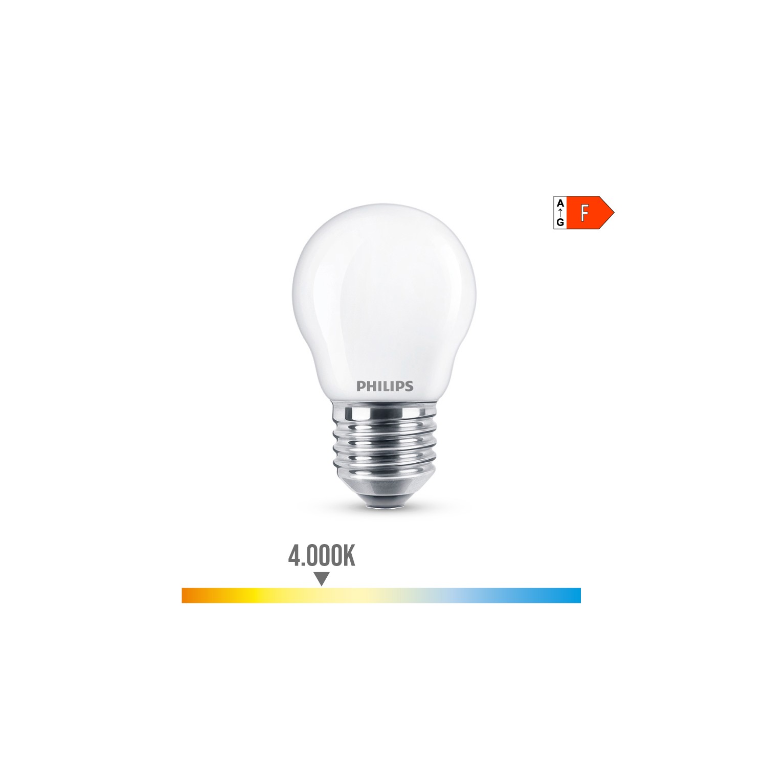 Bombilla esferica led e27 4,3w 470lm 4000k luz dia ø4,5x7,8cm philips