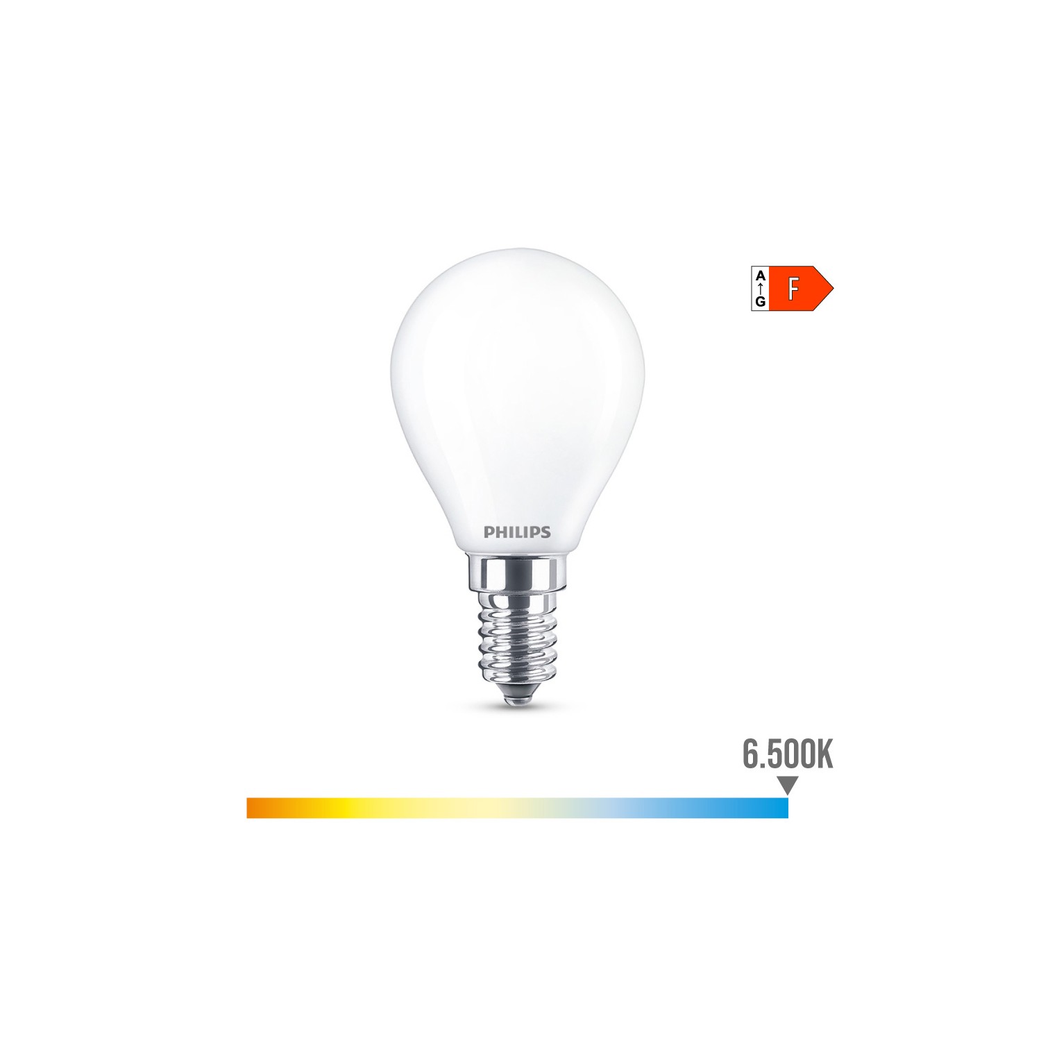 Bombilla esferica led e14 4,3w 470lm 6500k luz fria ø4,5x8,2cm philips